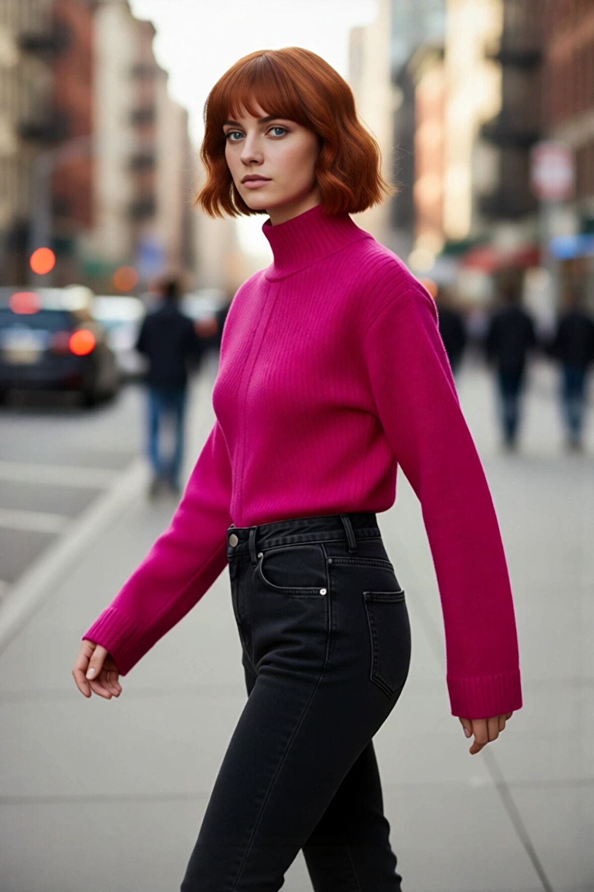 Kadın Regular Kalıp Dik Yaka Crop Triko Kazak Balon Kol Detaylı Akrilik Karışımlı Günlük Şık