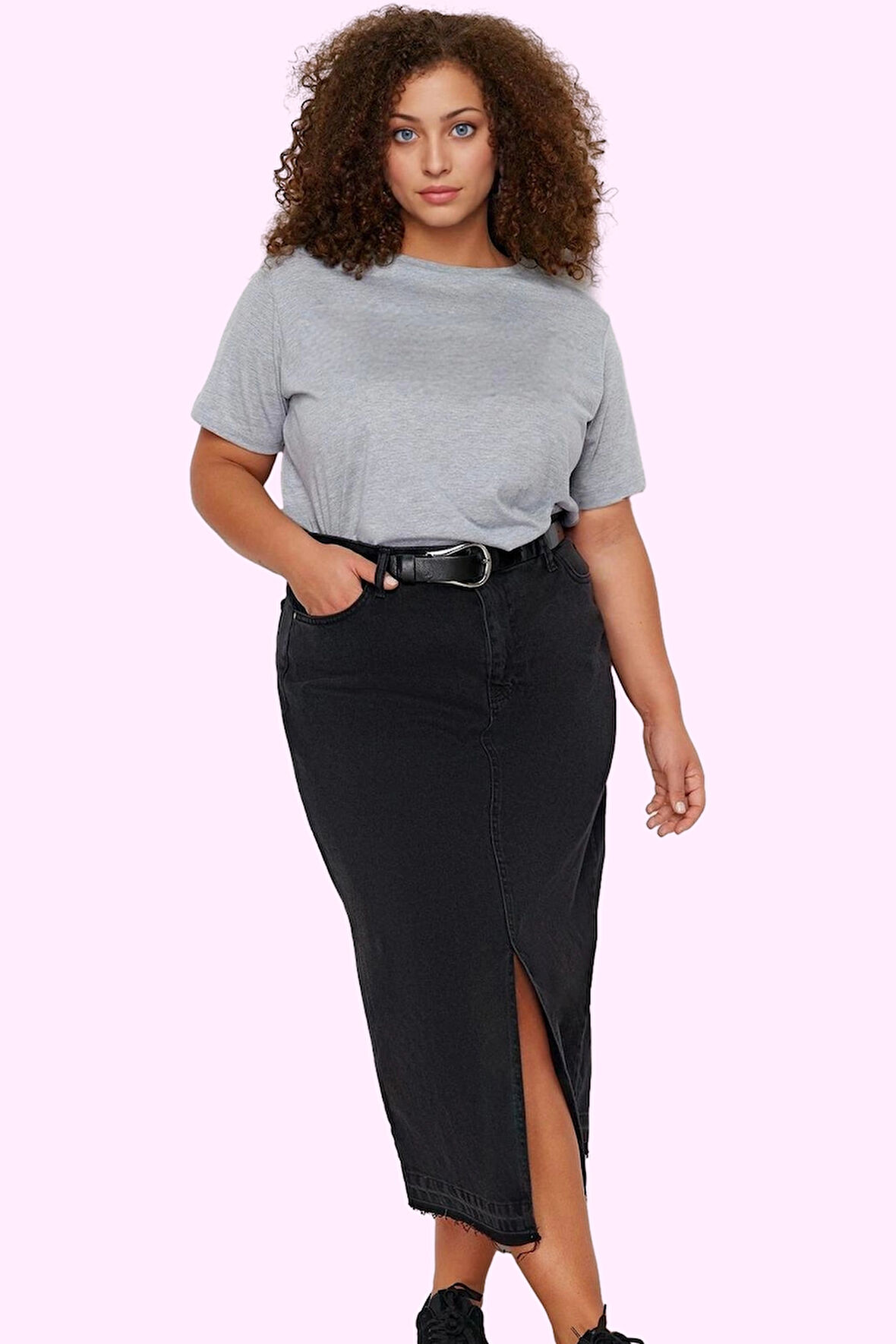 Kadın Midi Boy Denim Etek Yüksek Bel A line Kalıp Pamuklu Günlük Kullanım Kaliteli Malzeme