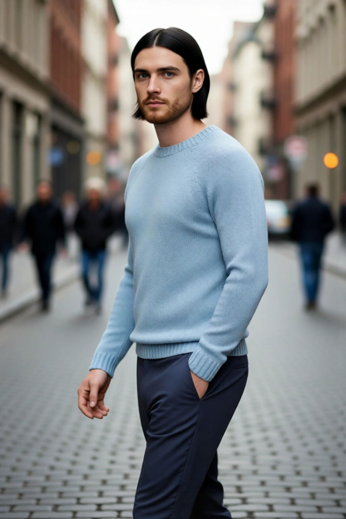 Erkek Fitted Kalıp Bisiklet Yaka Seamless Reglan Kol Basic Triko Kazak Sonbahar Kış Şıklığı