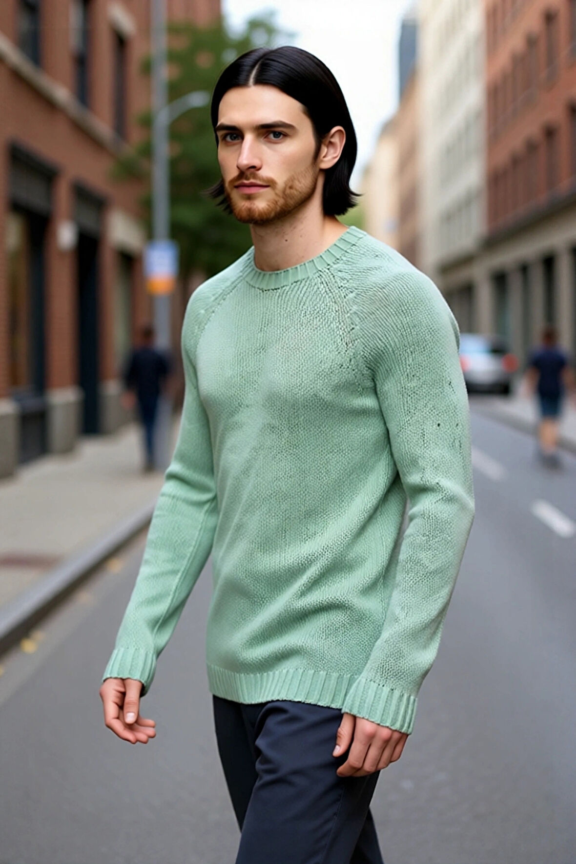 Erkek Fitted Kalıp Bisiklet Yaka Seamless Reglan Kol Basic Triko Kazak Sonbahar Kış Şıklığı