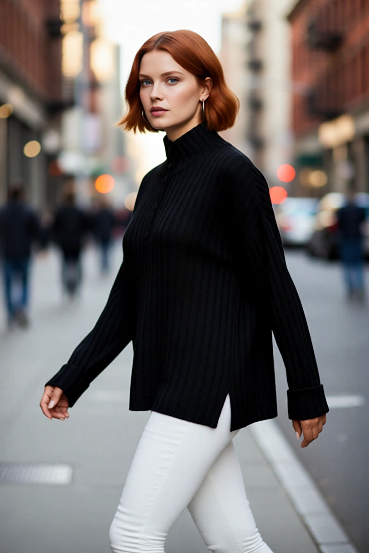 Kadın Relaxed Kalıp Dik Yaka Fitilli Dokuma Düğmeli Triko Kazak Kış Günleri İçin Konfor ve Şıklık