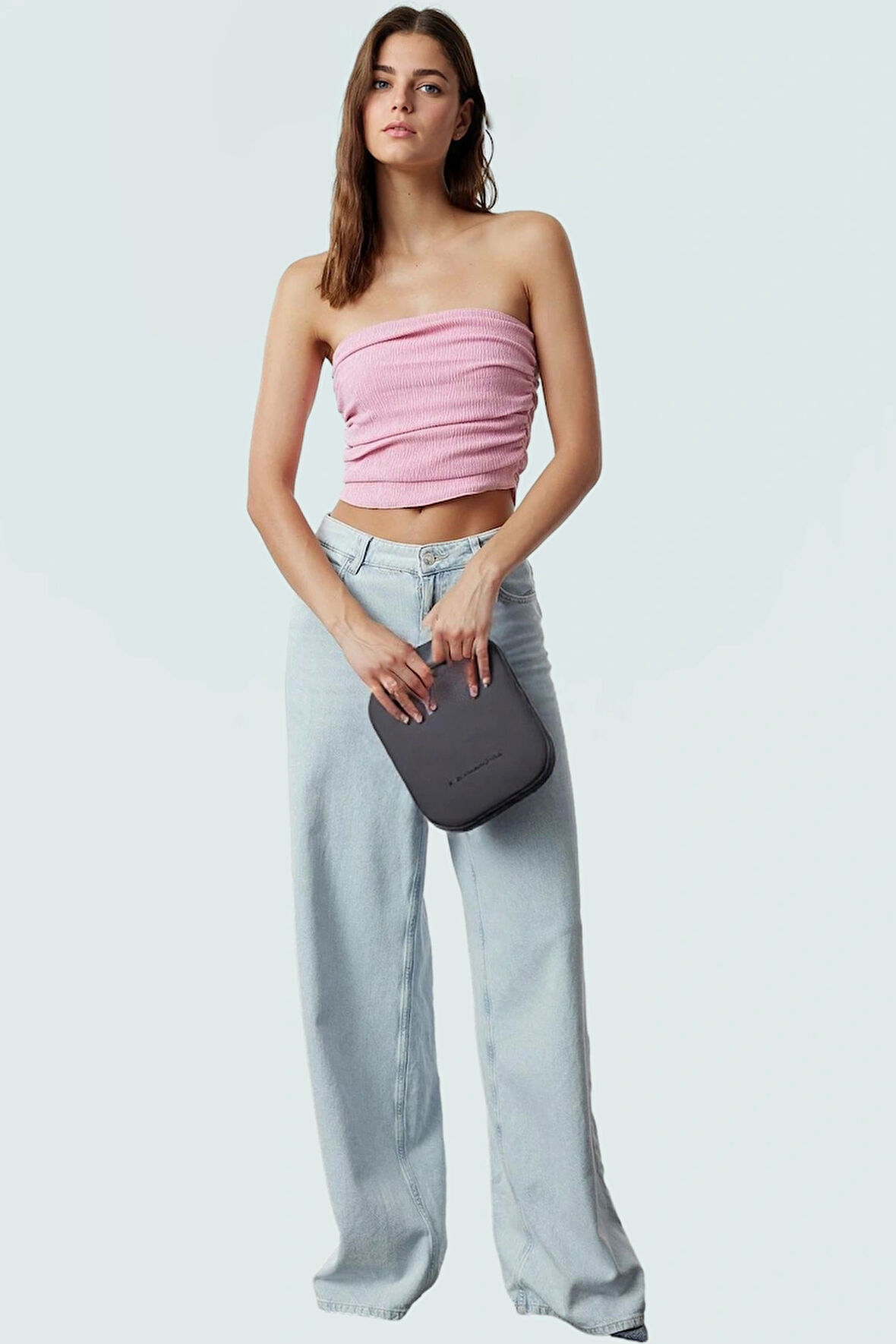Fitted Straplez Crop Bluz Esnek Örme Kumaş Günlük Stil Özel Tasarım Konforlu Kesim Mükemmel Uyum