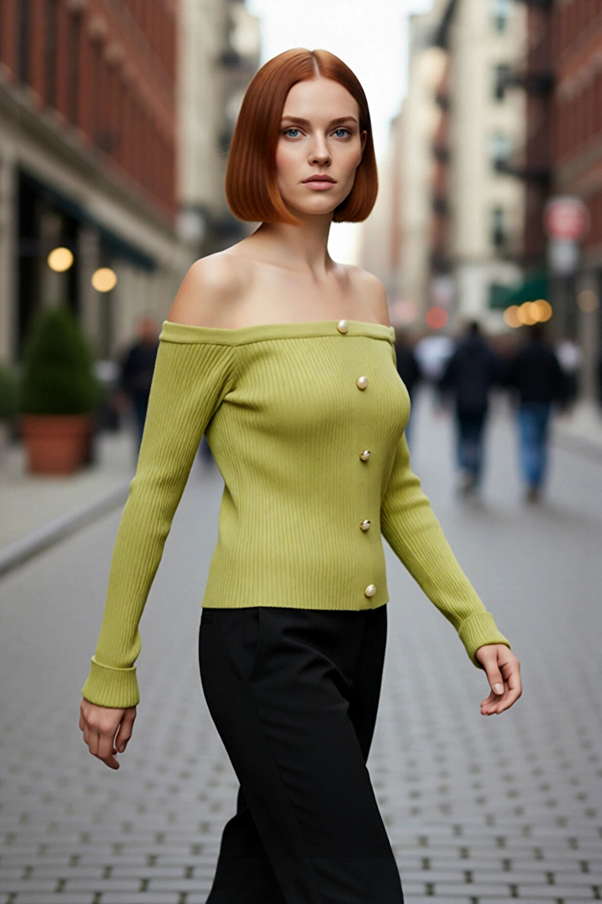 Kadın Carmen Yaka Fitted Kalıp Akrilik Materyal Uzun Kollu Fitilli Triko Hırka Bluz Seçeneği