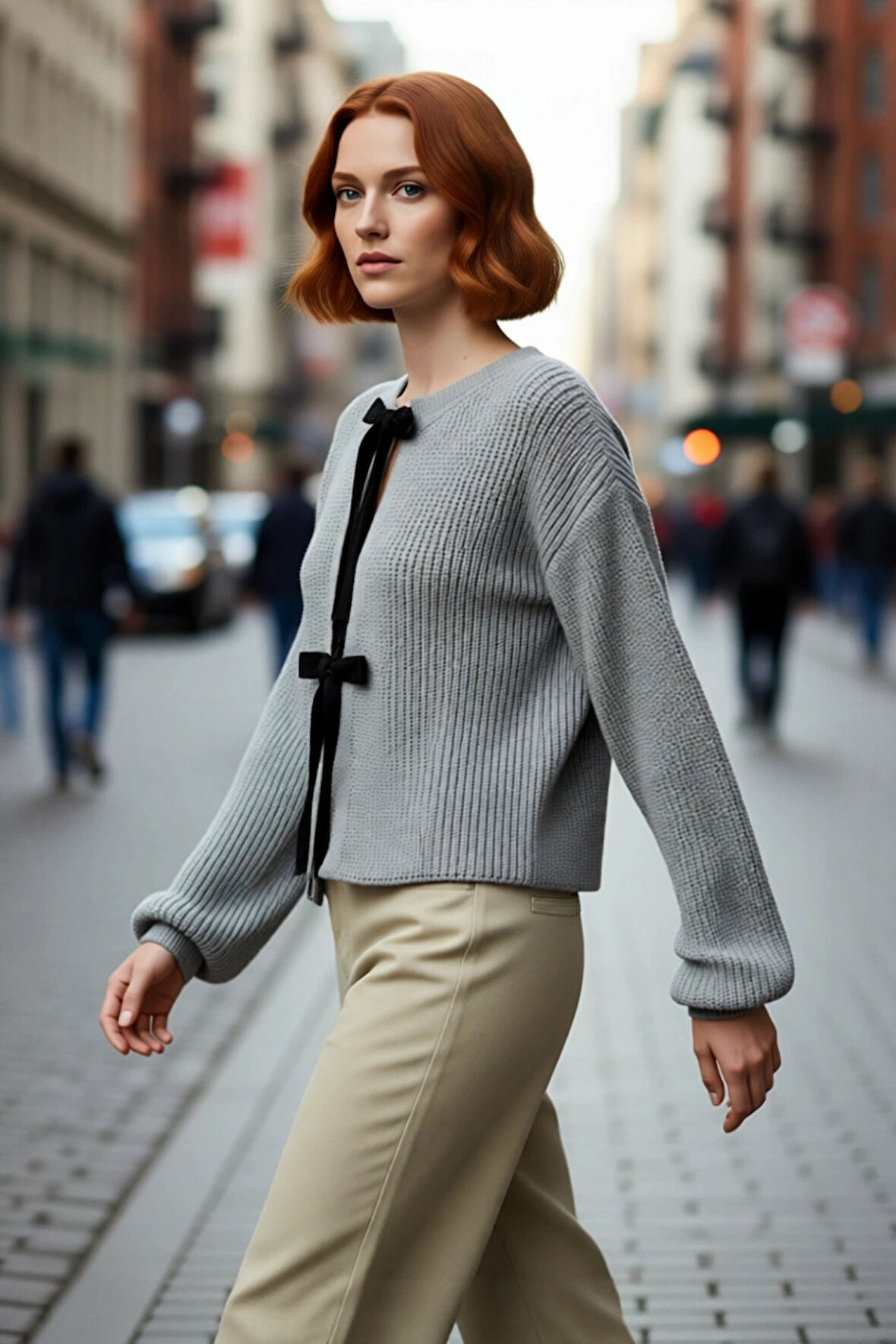 Kadın Crop Regular Kalıp Çift Taraflı Kurdele Bağlamalı Düşük Kol Selanik Örgü Akrilik Triko Kazak