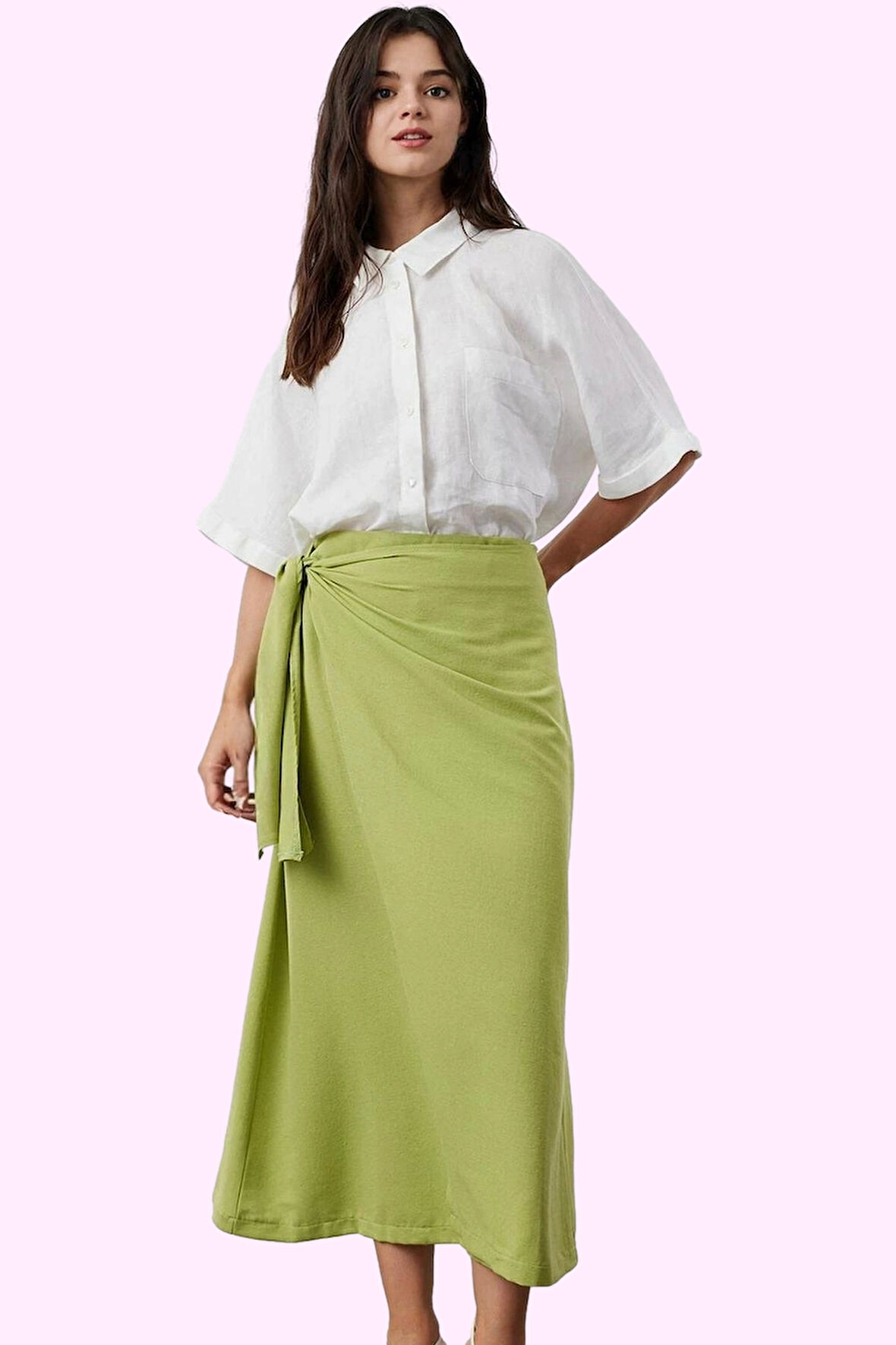 Kadın Maxi Etek Bağlama Detaylı Dokuma Keten Görünümlü Günlük Hafta Sonu Dayanıklı Malzeme