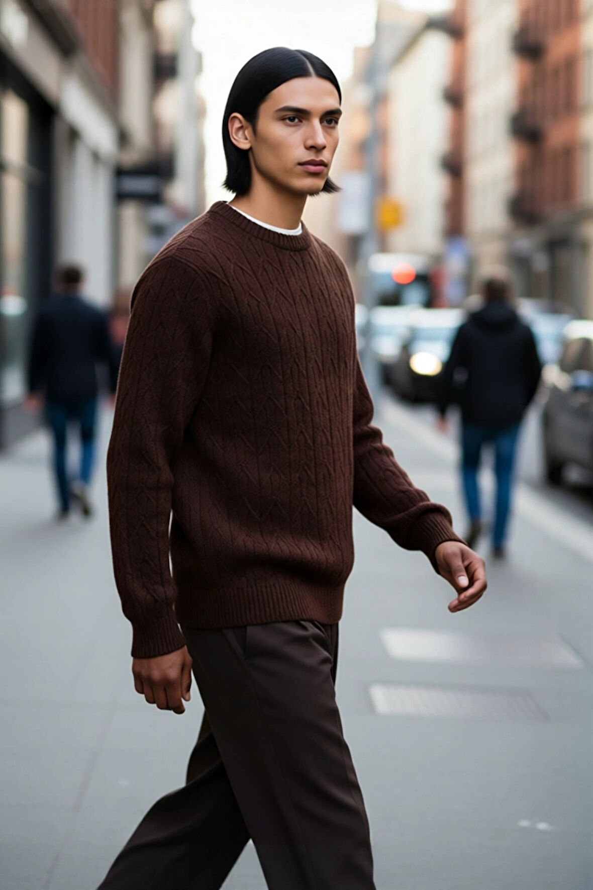 Erkek Regular Kalıp Bisiklet Yaka Dokulu Triko Kahverengi Kazak Kışlık Kombinlerin Başlangıcı