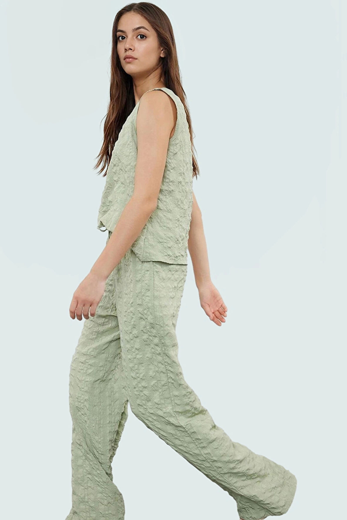 Dokuma Bluz Pantolon Takım Rahat Günlük Yaz Kombinleri İçin Konforlu Kesim