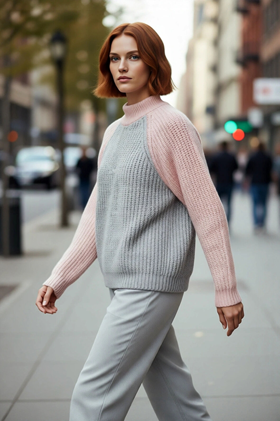 Kadın Oversize Dik Yaka Fermuarlı Renk Bloklu Kalın Triko Kazak Kış Sezonu İçin İdeal Şıklık