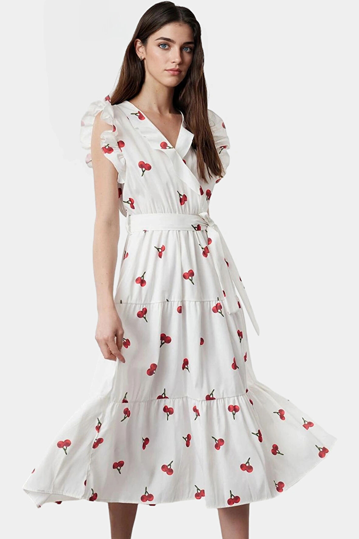 Yazlık Çiçek Desenli Midi Elbise Pamuklu Terrycotton Kumaş Rahat Günlük Stil Şık Görünüm