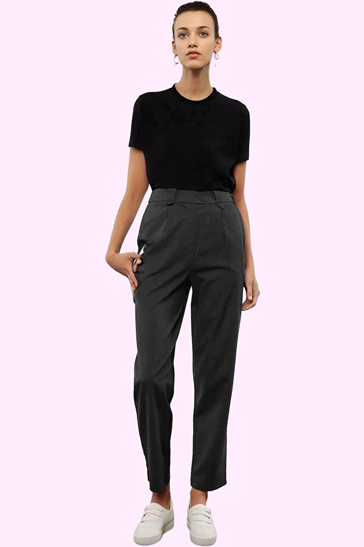 Kadın Yüksek Bel Havuç Pantolon Düz Desen Poliviskon Kumaş Günlük Kullanım Kaliteli Malzeme