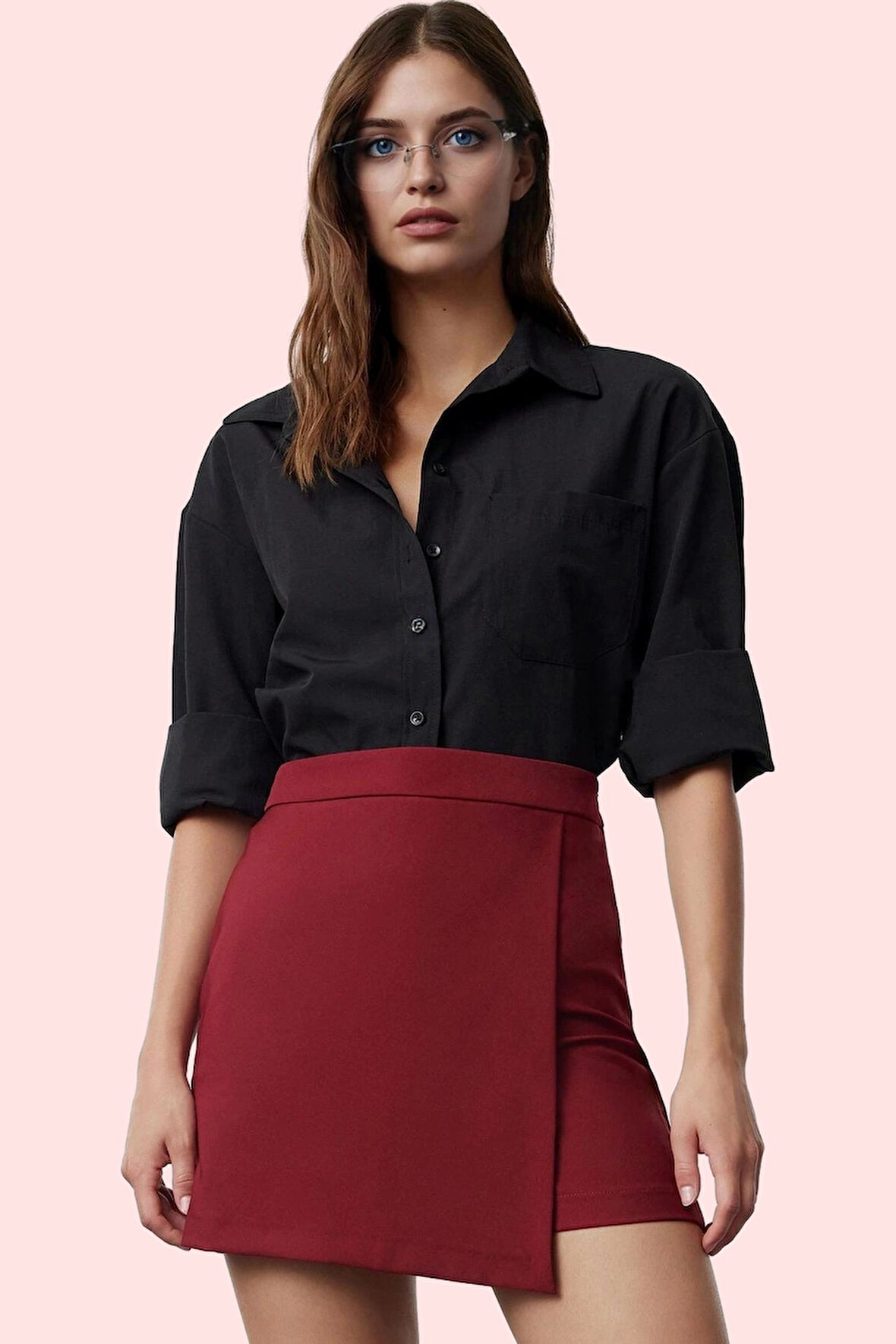 Kadın Şort Etek Yüksek Bel Dokuma Finike Kumaş Günlük Kullanım Hafta Sonu Kaliteli Malzeme