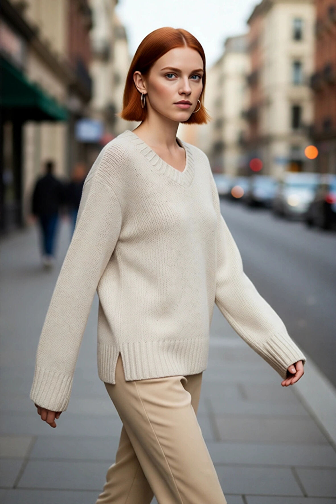 Kadın Oversize V Yaka Basic Triko Kazak Pamuk Polyester Karışımı Uzun Kollu Kışlık Rahat Stili