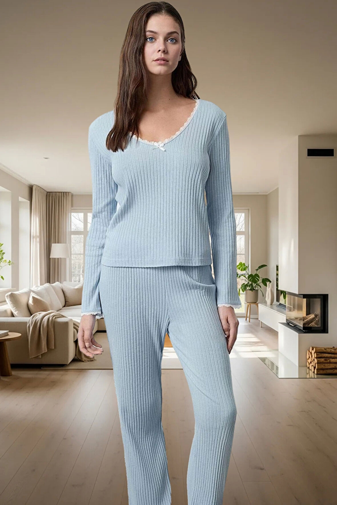 Kadın Dantelli Detaylı Pijama Takımı Rahat Örme Kumaş Seçkin Malzeme Uzun Ömürlü