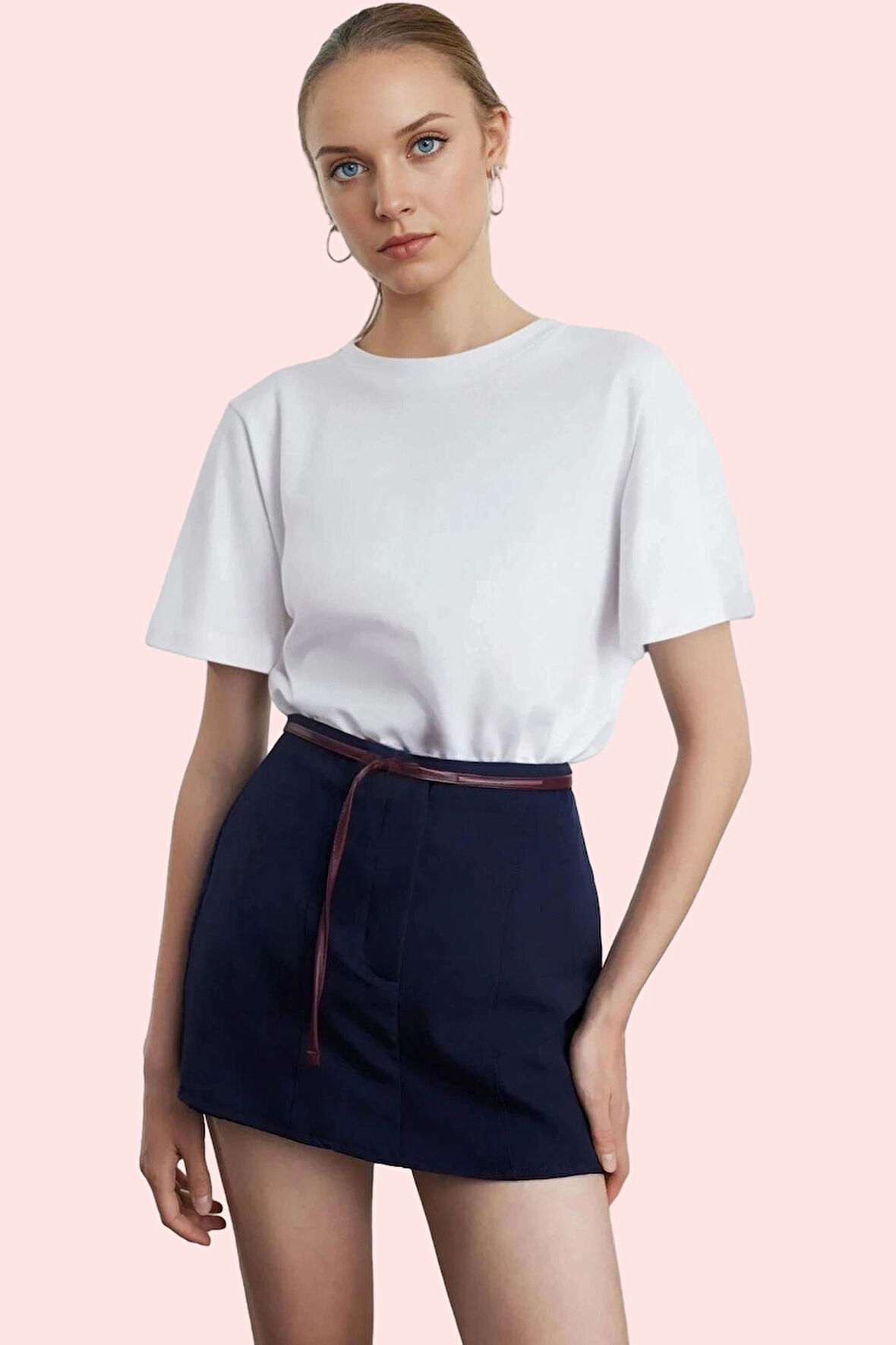 Kadın Şort Etek Dokuma Finike Kumaş Kısa Boy Yüksek Bel Günlük Hafta Sonu Kaliteli Malzeme