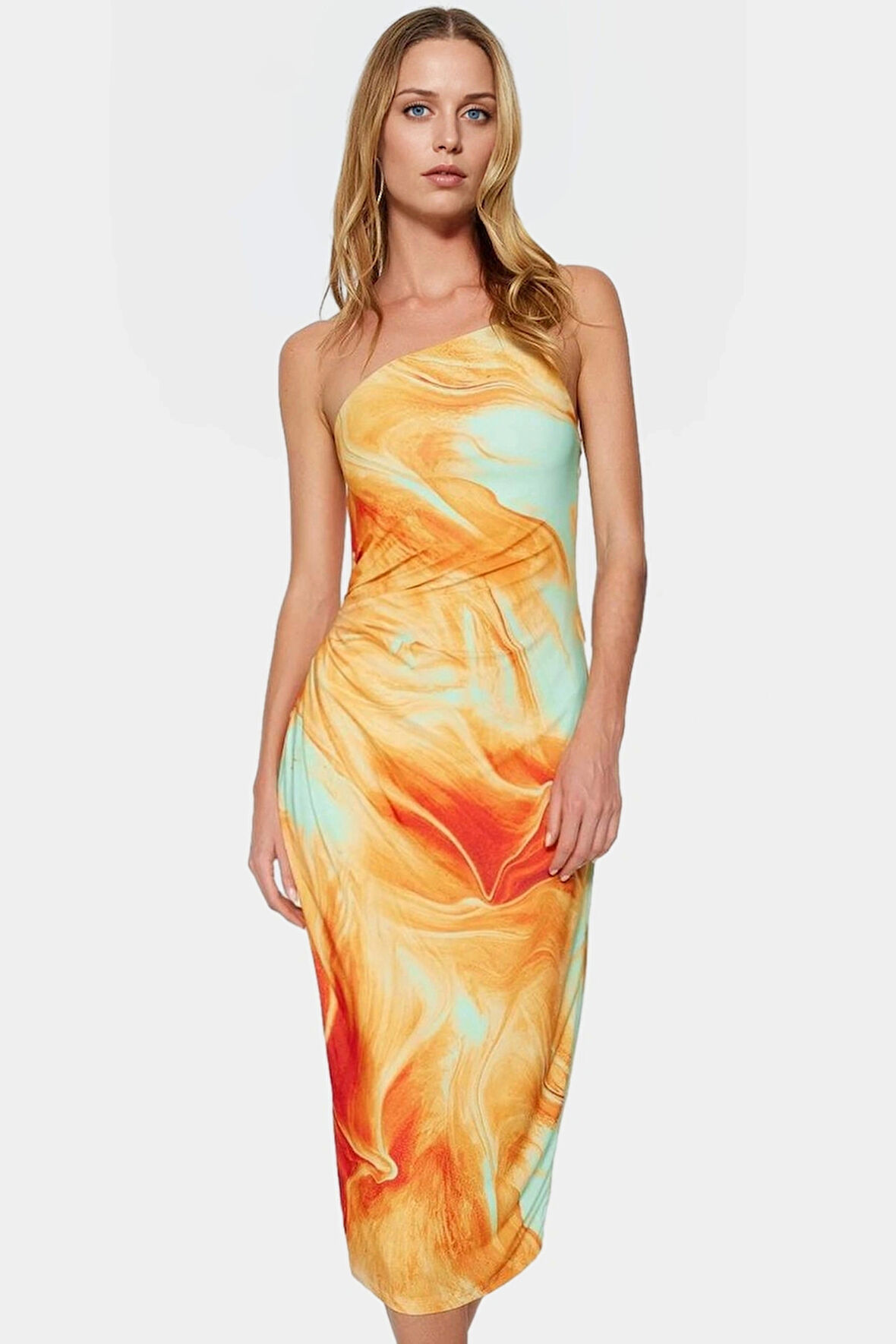 Şık Bodycon Midi Elbise İnce Askılı Polyester Kumaş Günlük Ve Özel Günler İçin Zarifane Tasarım