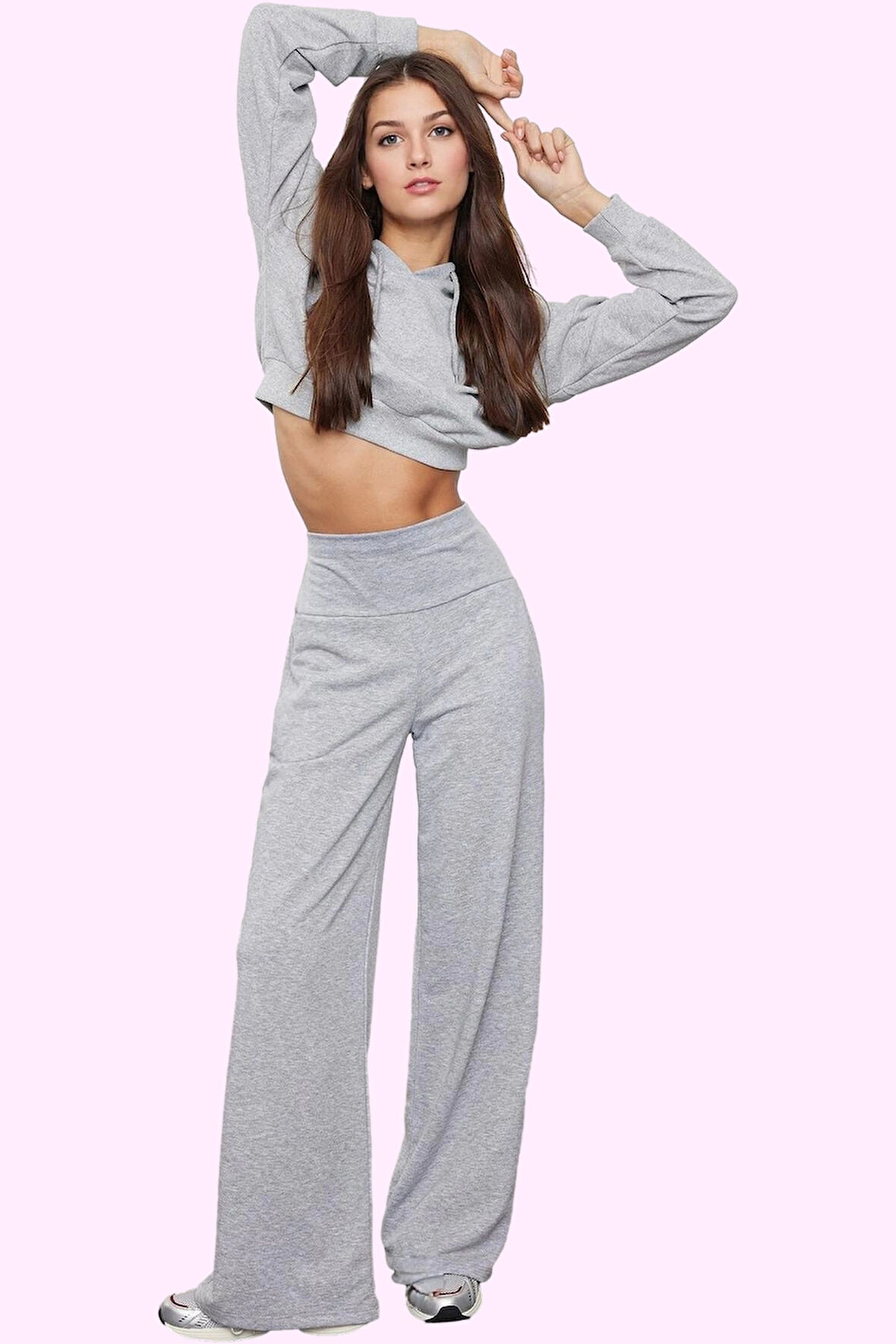 Kadın Geniş Paça Yüksek Bel Örme Pantolon Günlük Kullanım İçin Rahat Kesim Kaliteli Malzeme