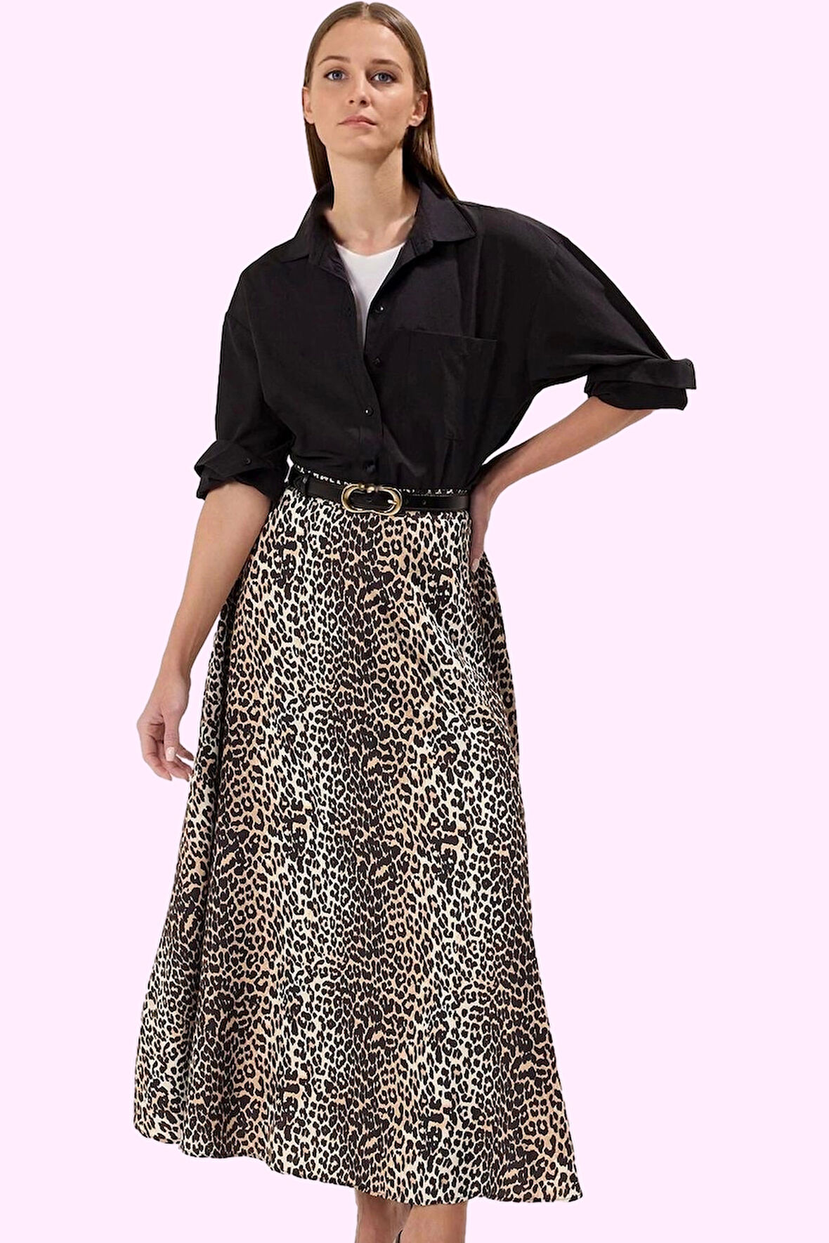 Kadın Kloş Leopar Desenli Maxi Etek Normal Bel Astarlı Günlük Hafta Sonu Dayanıklı Malzeme