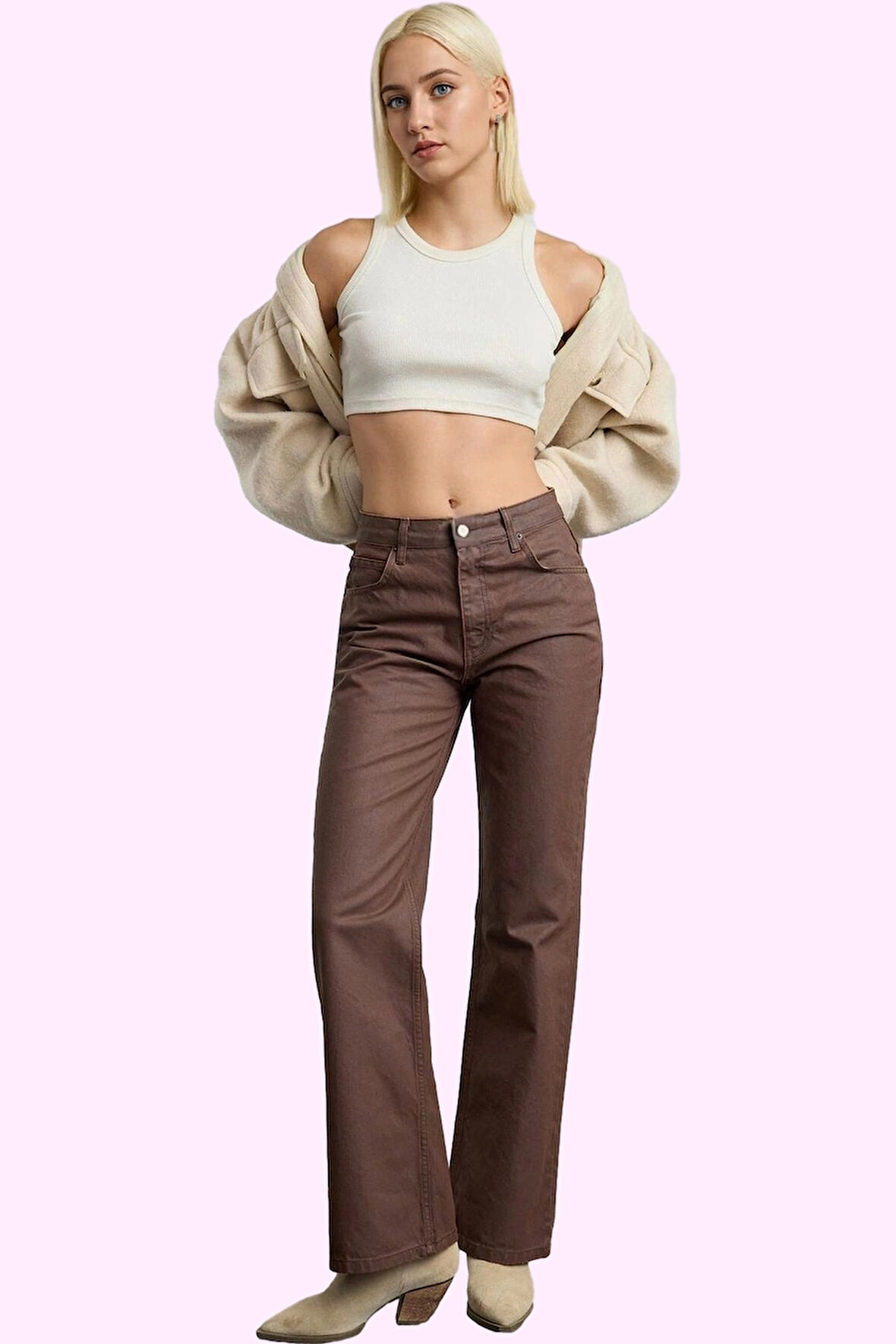 Kadın Yüksek Bel Geniş Paça Uzun Pantolon Pamuklu Kış Mevsimi Günlük Kullanım Modern Tasarım