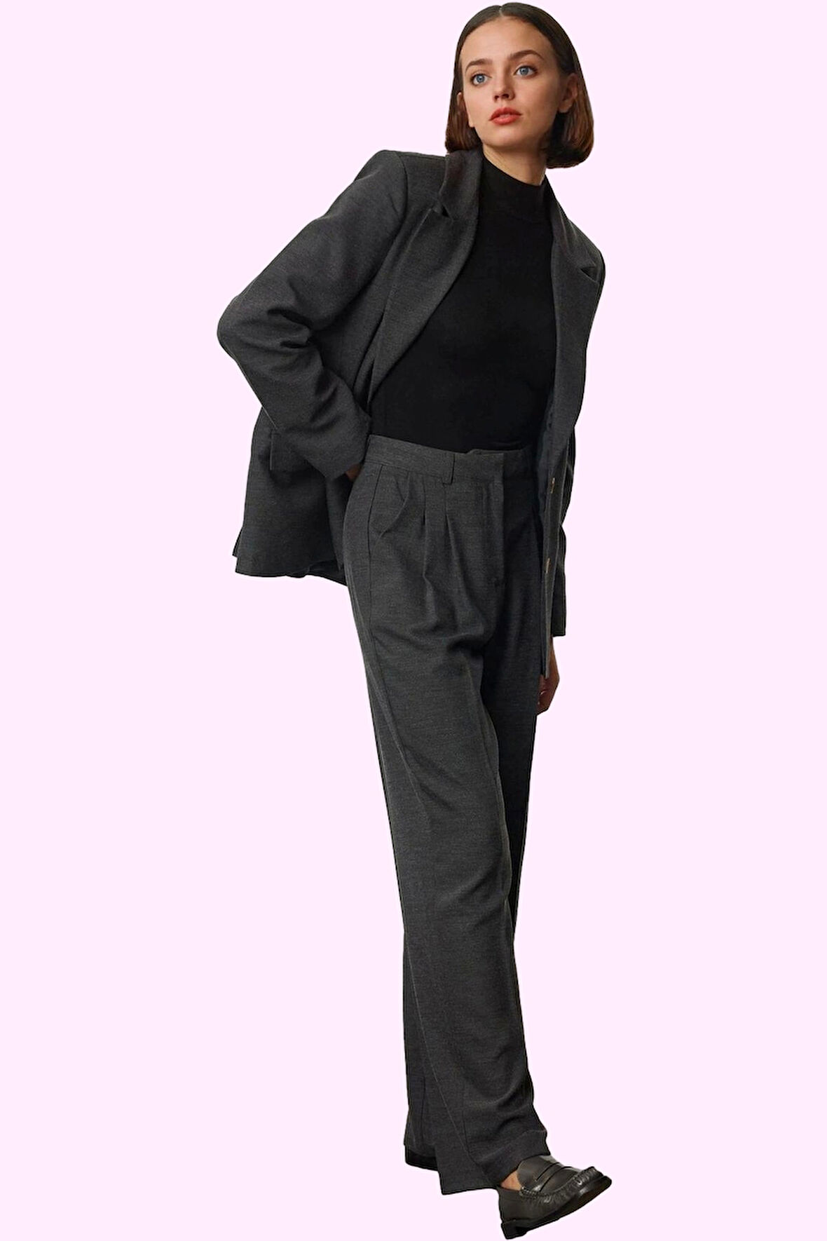 Kadın Straight Düz Kesim Pantolon Yüksek Bel Dokuma Kumaş İş Ve Günlük Kullanım Hafta Sonu