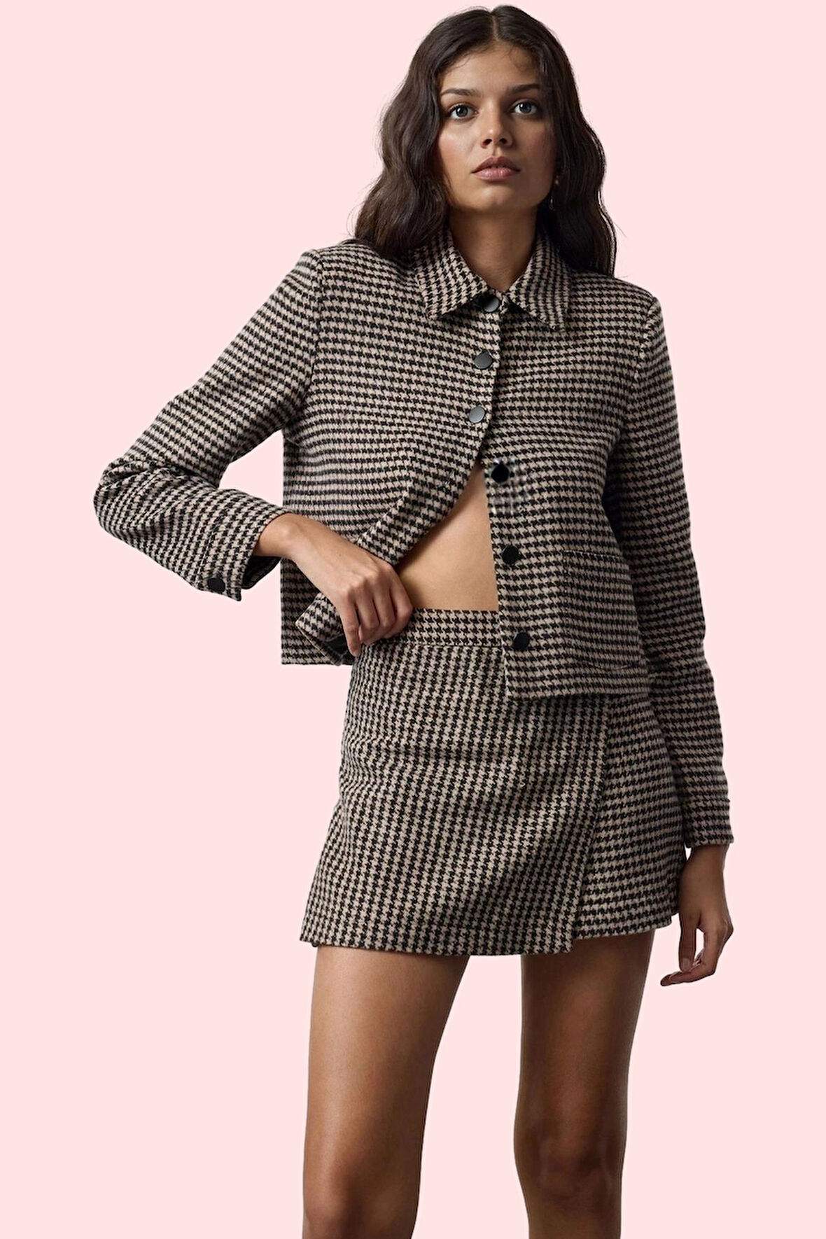 Kadın Kazayağı Desenli Şort Etek Yüksek Bel Dar Paça Kışlık Günlük Yaz Aylarının Vazgeçilmezi