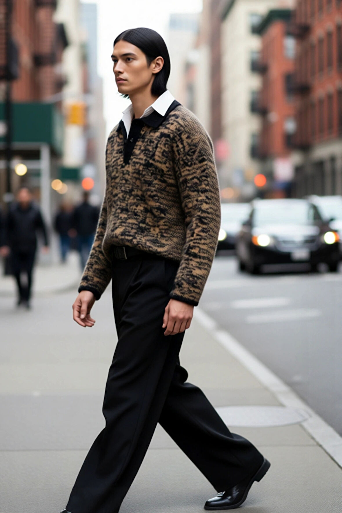 Erkek Oversize Polo Yaka Desenli Triko Kazak Rahat Dokusuyla Kış Aylarının Vazgeçilmezi Oldu