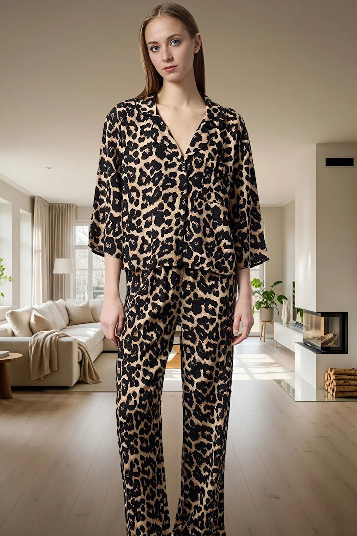 Kadın Viskon Pijama Takımı Shally Dokuma Kışlık Profesyonel Görünüm Günlük Kullanım İçin