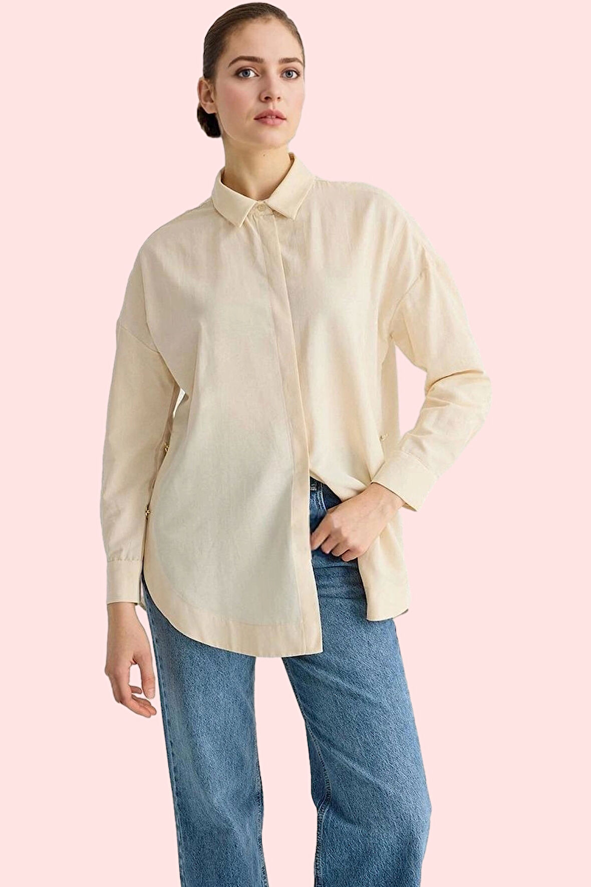 Kadın Uzun Kollu Relaxed Kalıp Poplin Gömlek Casual Günlük Hafta Sonu Yaz Aylarının Vazgeçilmezi