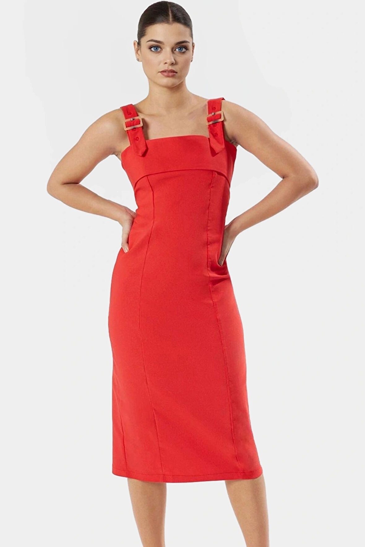 Ayarlanabilir Askılı Midi Boy Gabardin Elbise Organik Pamuklu Rahat Günlük Stil Şık Görünüm