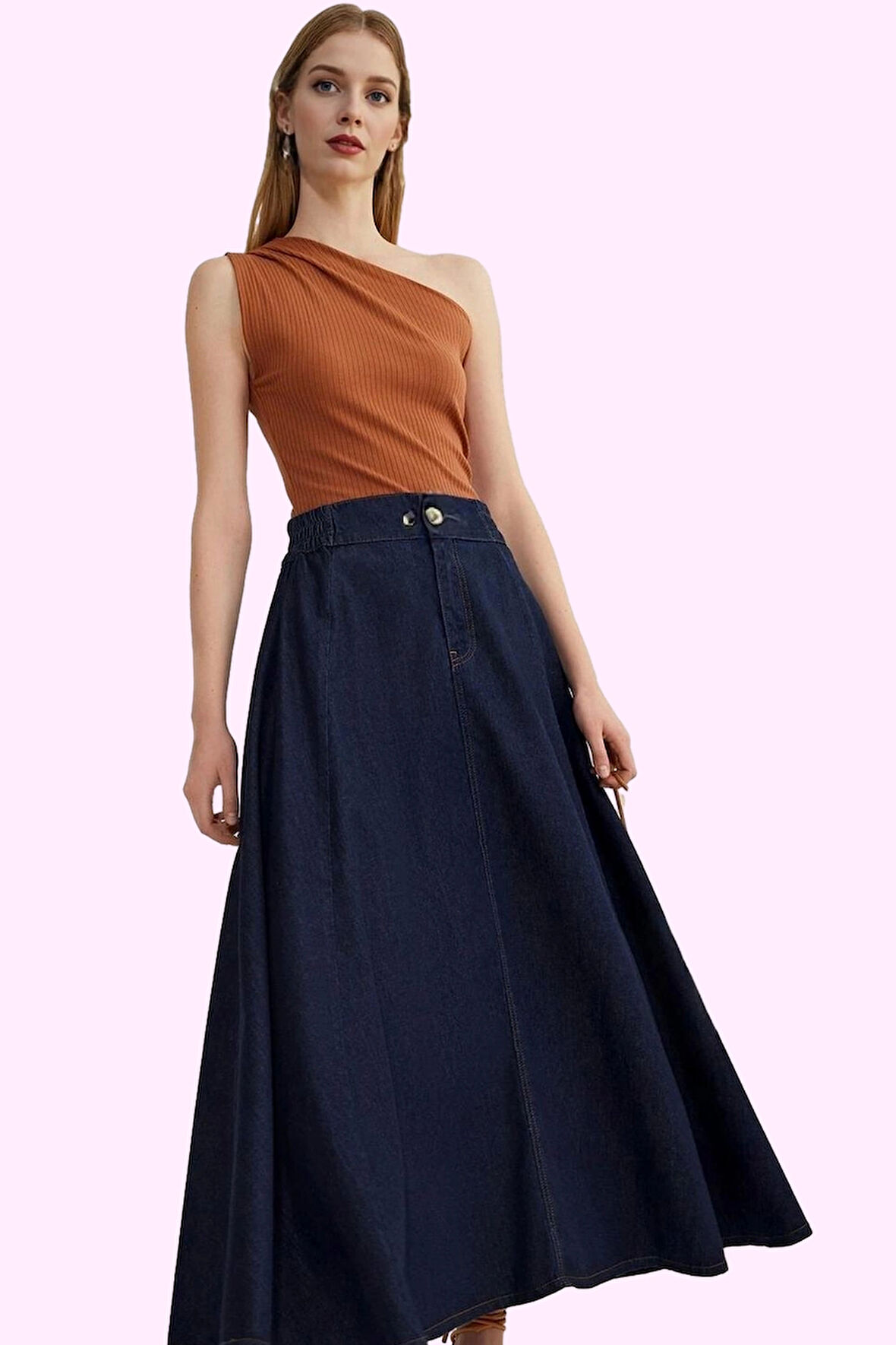 Kadın Maxi Denim Etek Balon Kalıp Yüksek Bel Pamuklu Günlük Şıklık Yaz Aylarının Vazgeçilmezi