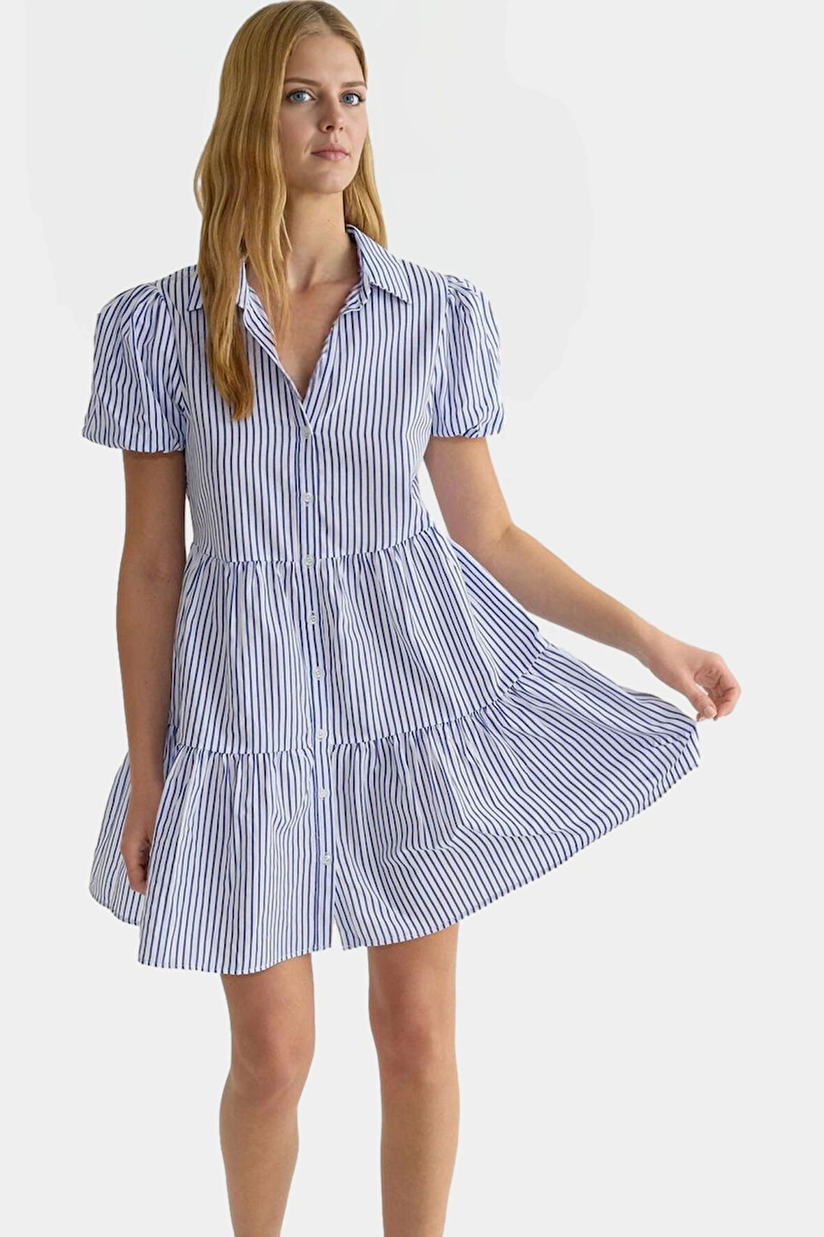 Çizgili Poplin Mini Gömlek Elbise Yazlık Casual Giyim Premium Kalite Profesyonel Görünüm