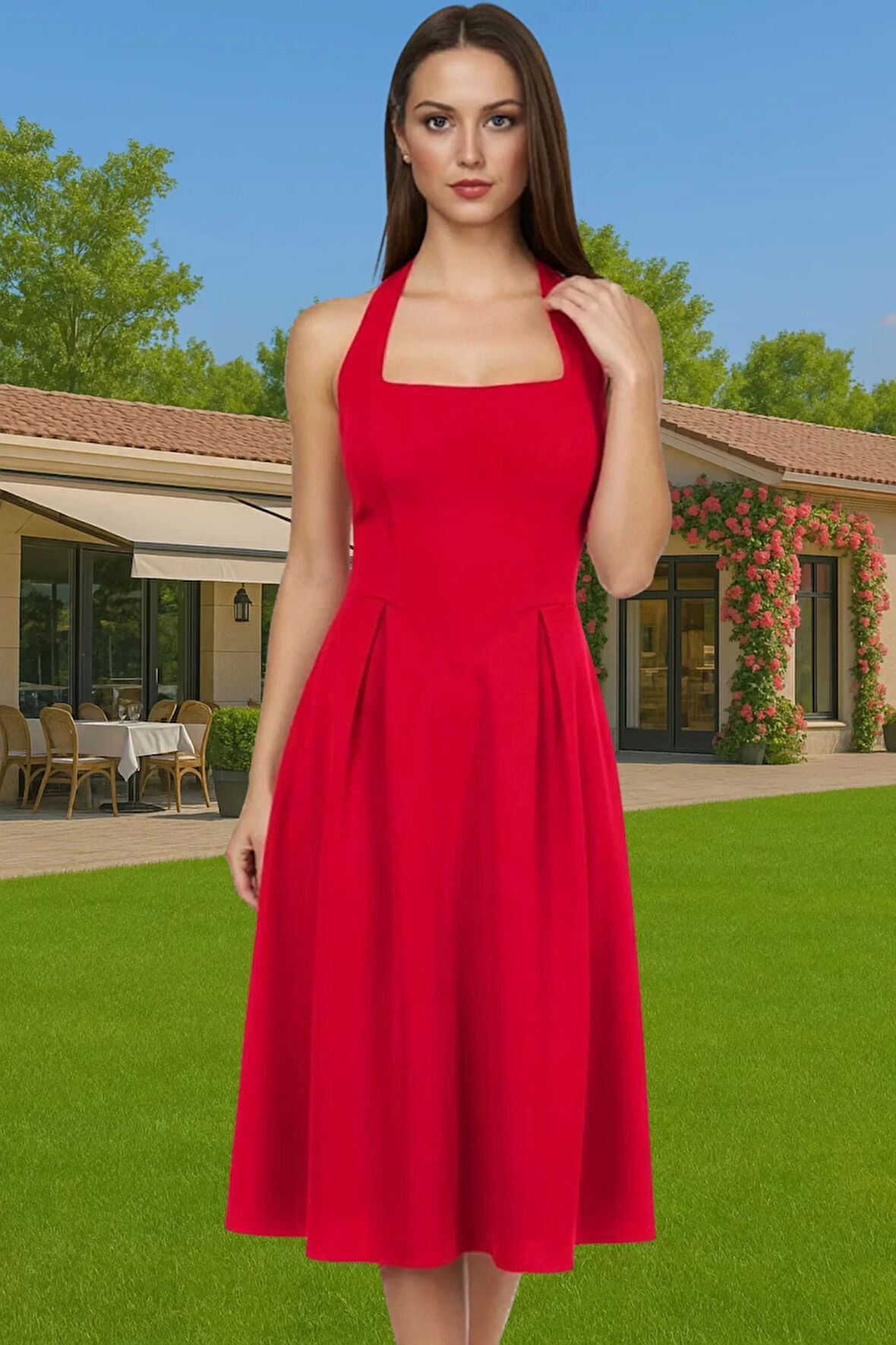 A Kesim Fiyonk Detaylı Midi Dokuma Abiye Elbise Günlük Kullanım İçin Özel Tasarım Modern Stil