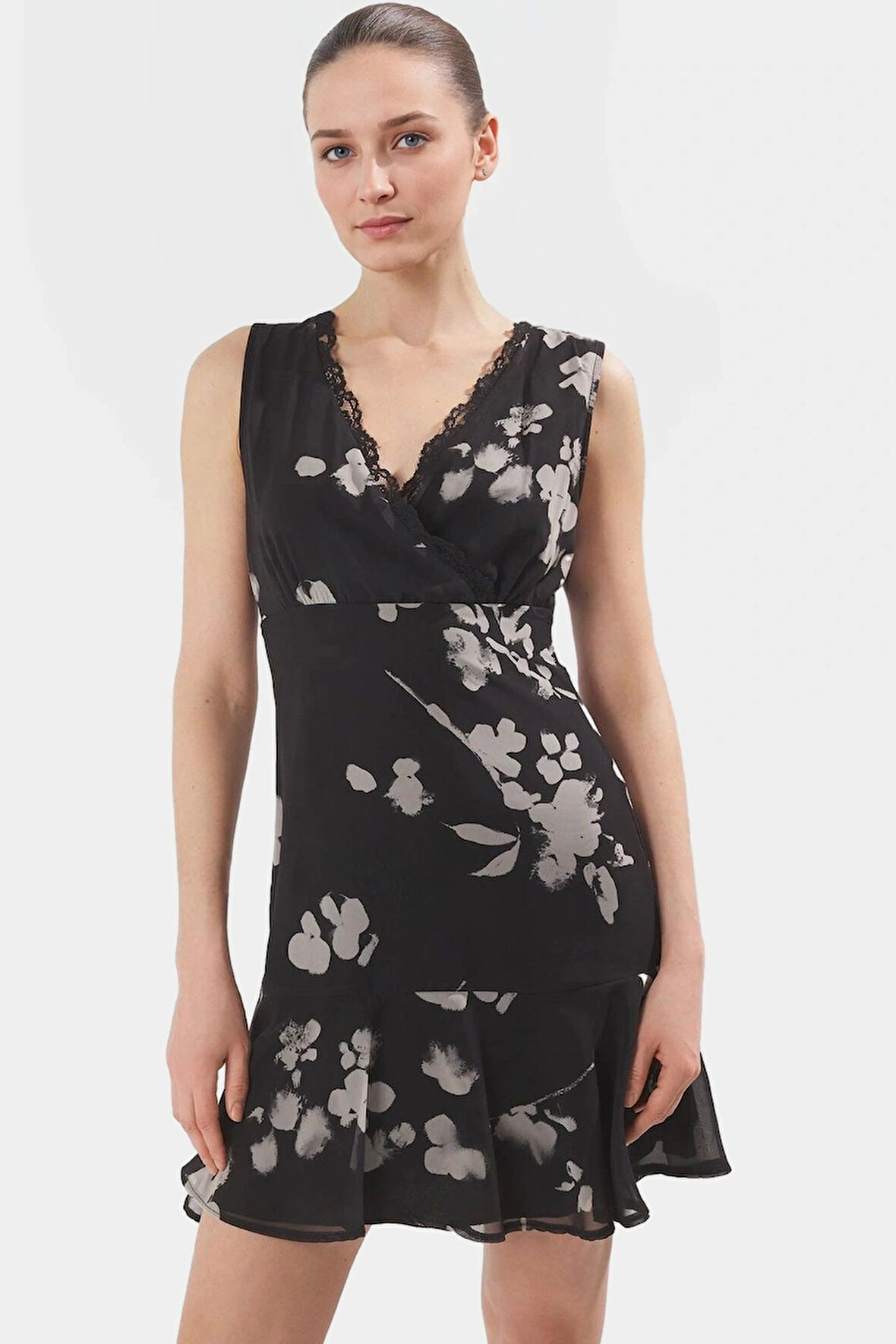 Çiçekli A line Mini Şifon Elbise Yazlık Günlük Kullanım Dayanıklı Malzeme Kaliteli İşçilik