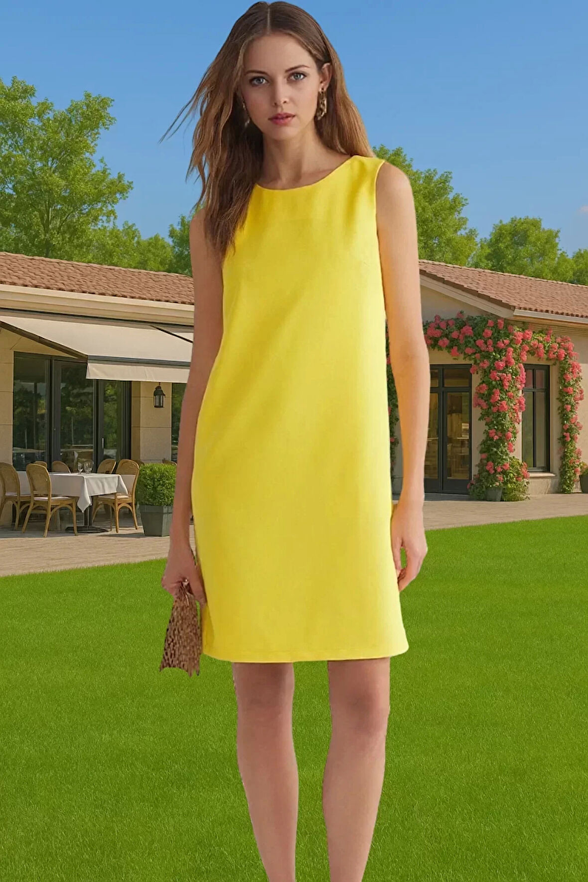 Kadın Kısa Shift Elbise Polyester Dokuma Yazlık İş Elbisesi Şık Görünüm Konforlu Kesim Şık Görünüm