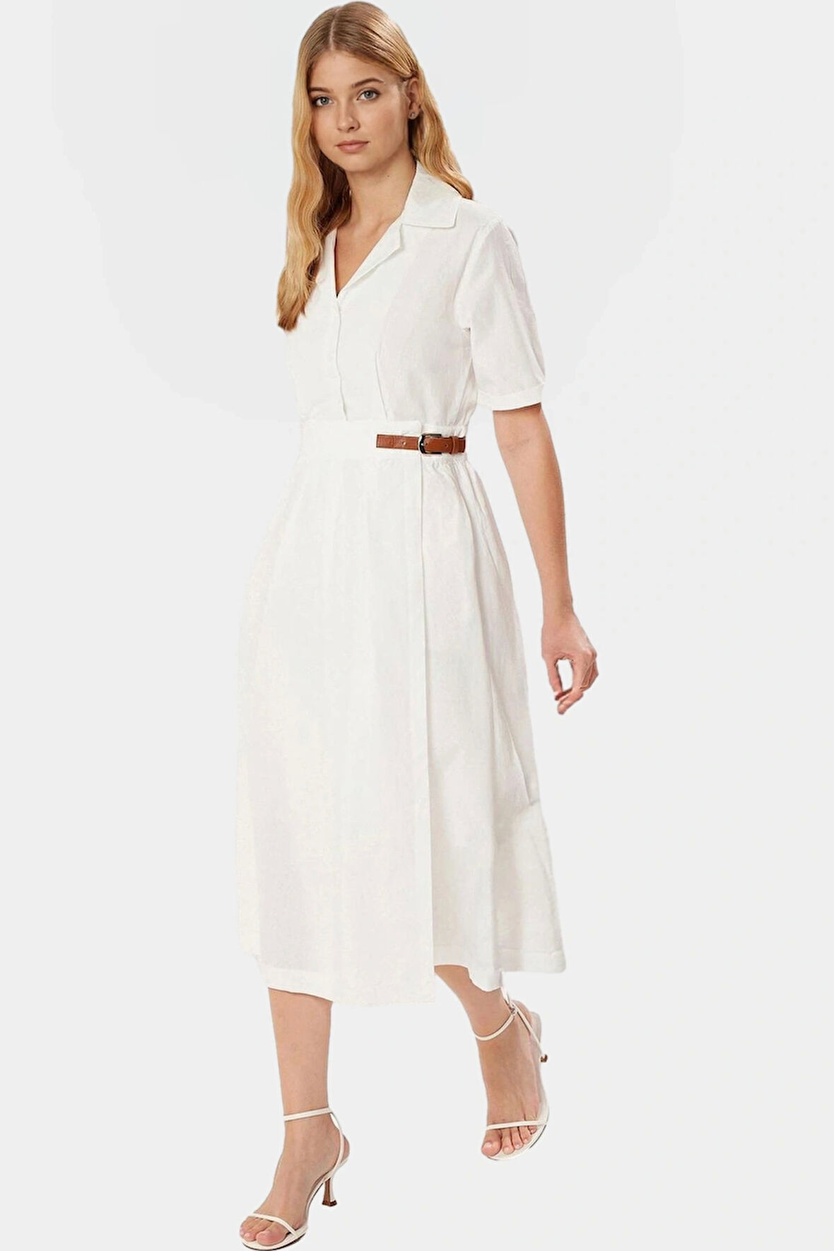 Yazlık Midi Poplin Elbise Kemerli A Kesim Günlük Şık Görünüm Mükemmel Uyum Modern Stil