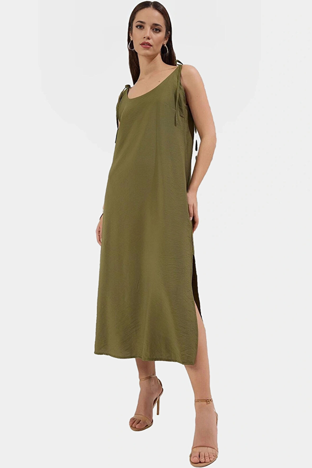 Kadın Shift Elbise Dokuma Polyester Kumaş Günlük Midi Boy Zarifane Tasarım Uzun Ömürlü