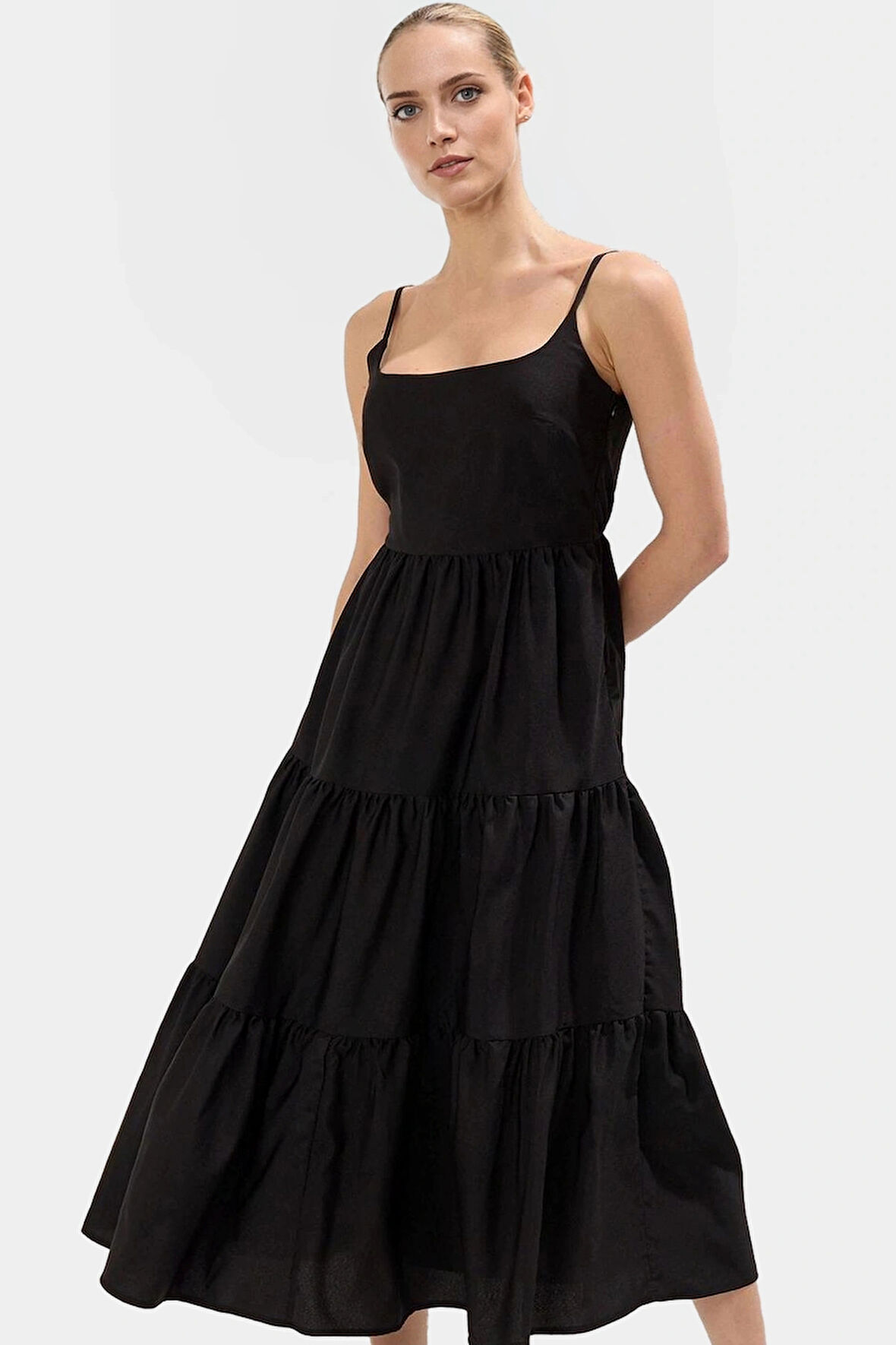 Maxi Dokuma Elbise Pamuklu Yazlık Günlük Skater Konforlu Kesim Seçkin Malzeme Zarifane Tasarım