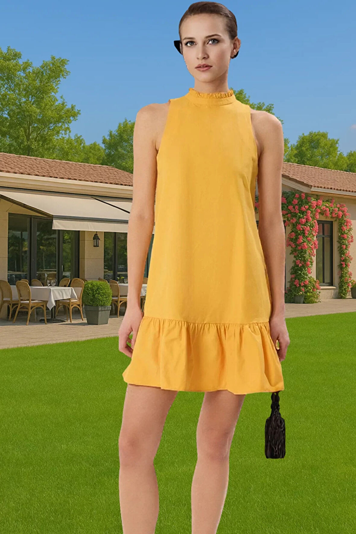 Kadın Rahat Kesim Mini Poplin Dokuma Elbise Yaz Mevsimi Günlük Tarz Seçkin Malzeme Premium Kalite