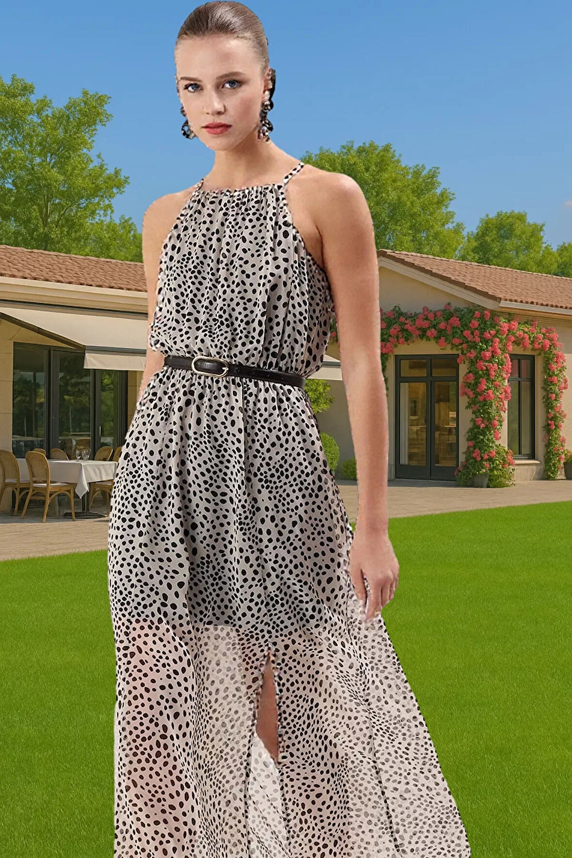 Şifon Astarlı Midi Boy Elbise Puantiyeli Desenli Yazlık A Kesim Kaliteli İşçilik Rahat Ve Şık