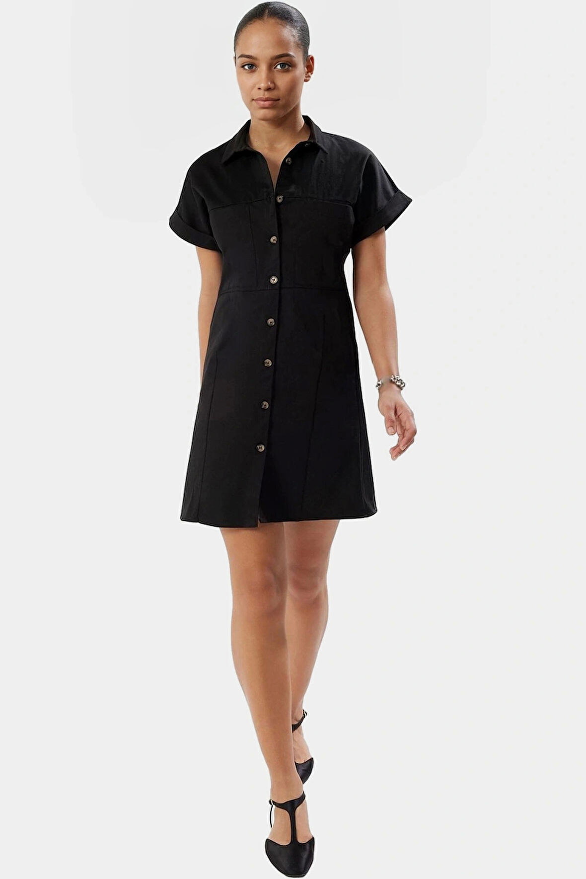 Pamuk Saten Mini Gömlek Elbise Günlük Şıklık İçin Viskoz Karışım Premium Kalite Özel Tasarım