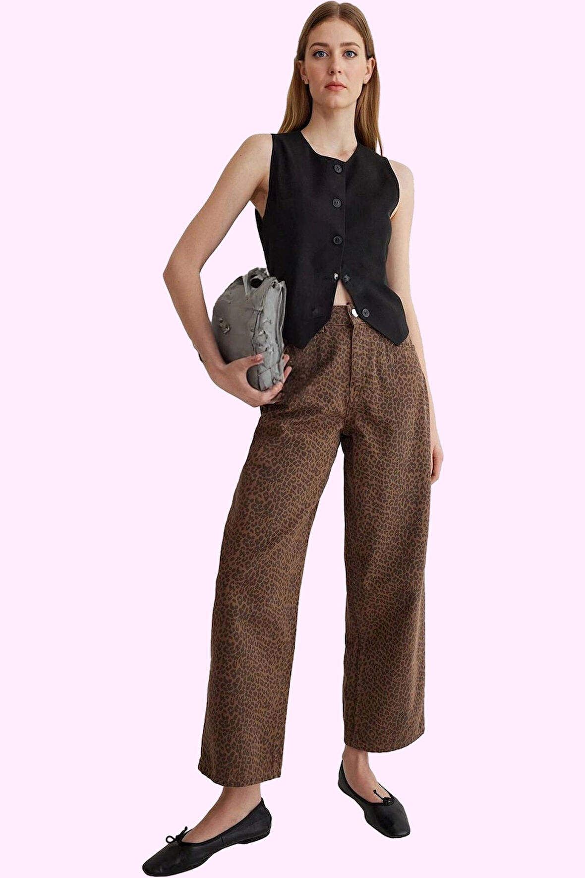 Kadın Leopar Desenli Baggy Jean Pantolon Pamuk Günlük Kombinler Yaz Aylarının Vazgeçilmezi