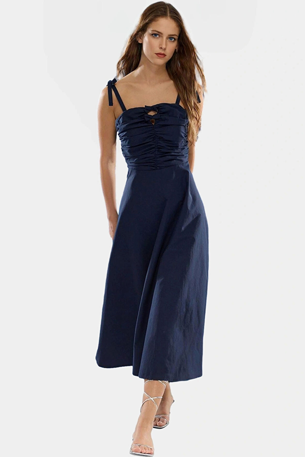 Maxi A line Terrycotton Dokuma Elbise Kalp Yaka Tasarım Konforlu Kesim Seçkin Malzeme