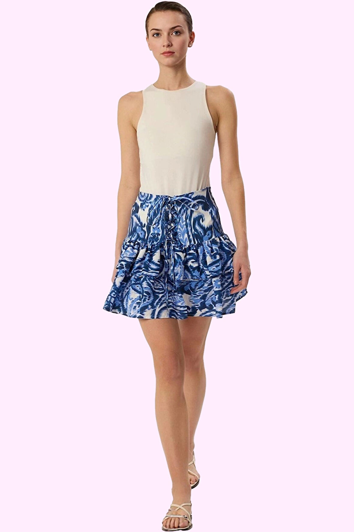 Kadın Mini Boy Etnik Desenli Dokuma Etek Fırfırlı Detaylar Yaz Aylarının Vazgeçilmezi Hafta Sonu