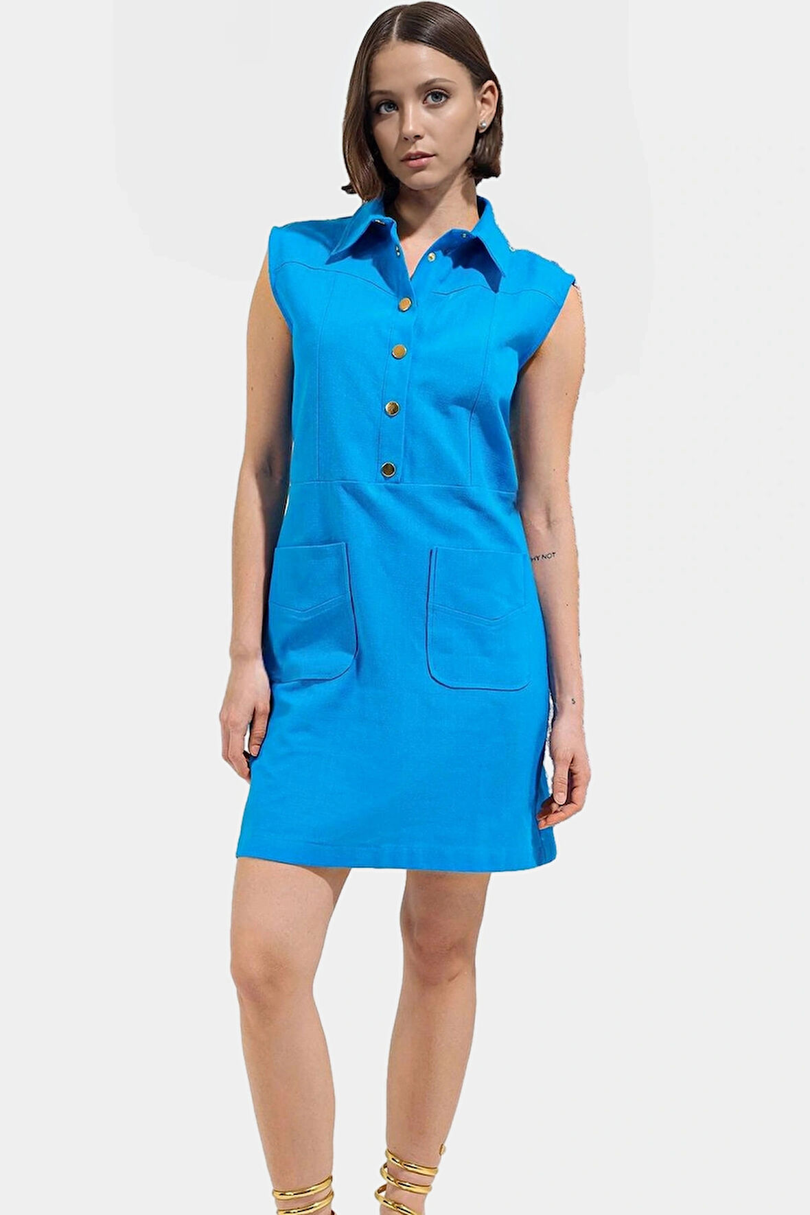 Keten Görünümlü Mini Elbise Günlük Şıklık İçin Dokuma Kumaş Özenle Seçilmiş Mükemmel Uyum