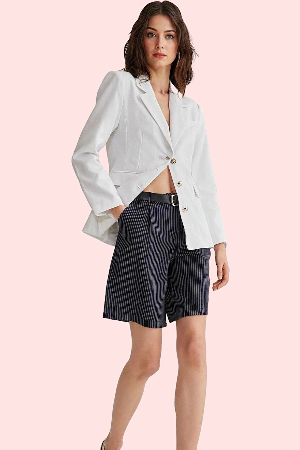 Kadın Şort Çizgili Desen Yüksek Bel Geniş Paça Kısa Boy Yazlık Günlük Kullanım Özel Günler