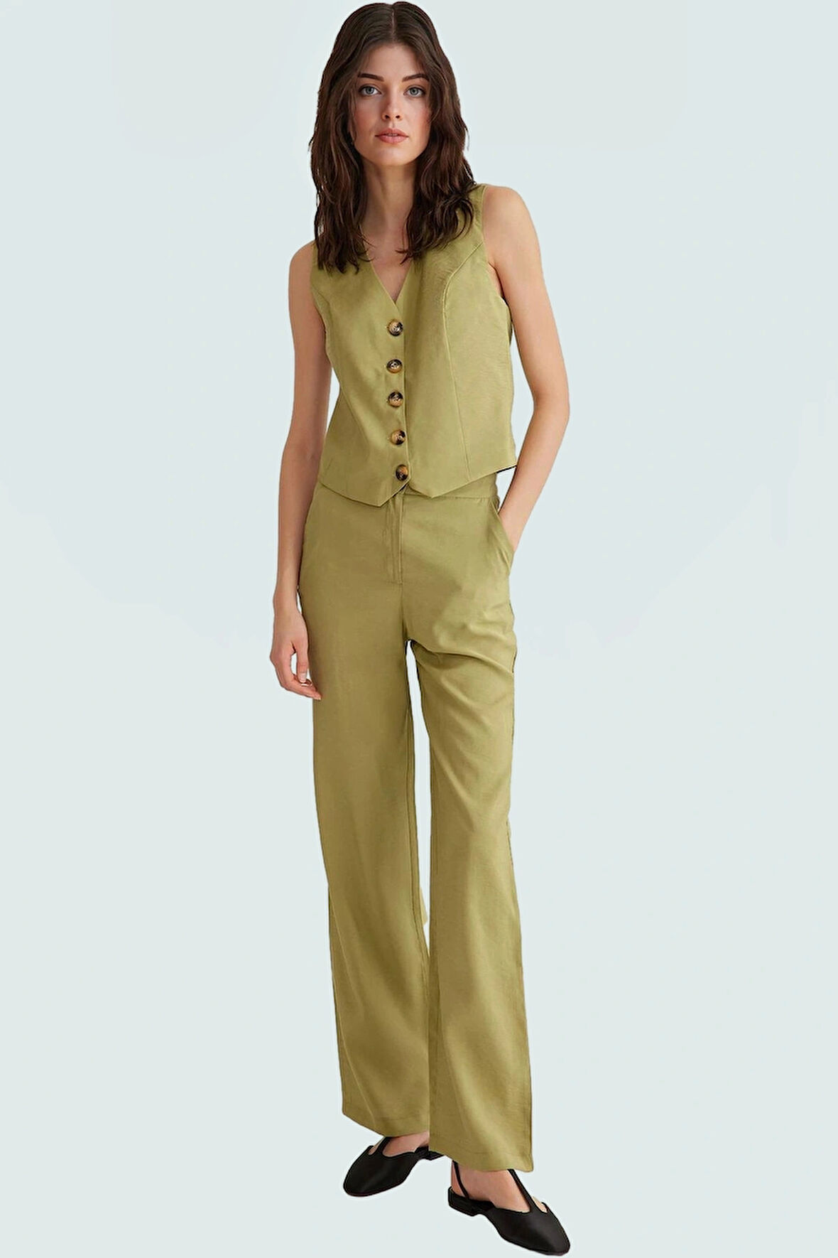 Kadın Yüksek Bel Geniş Paça Modal Pantolon Ve Yelek Takım Günlük Yaz Kombinleri İçin Seçkin Malzeme