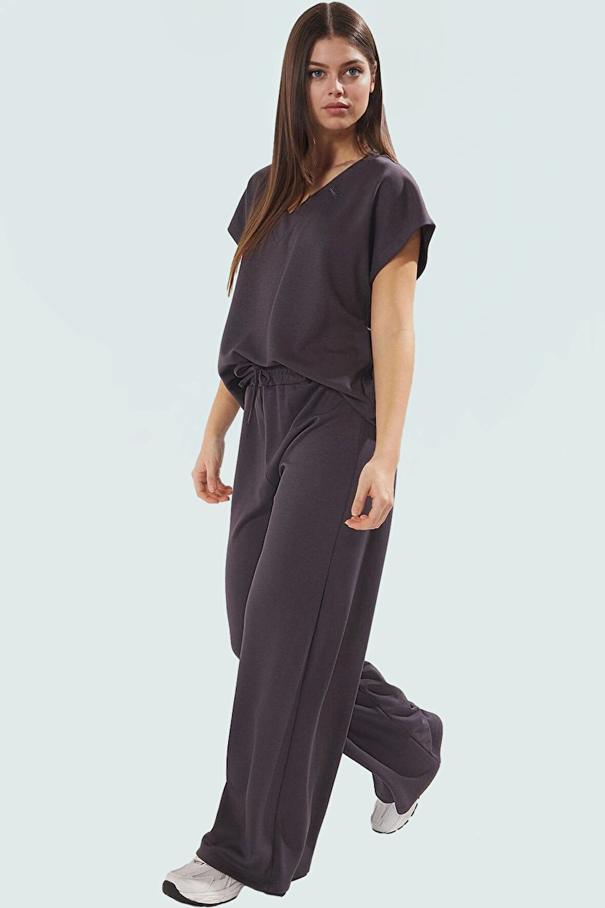 Oversize V Yaka Örme Alt Üst Takım Rahat Günlük Stil Profesyonel Görünüm