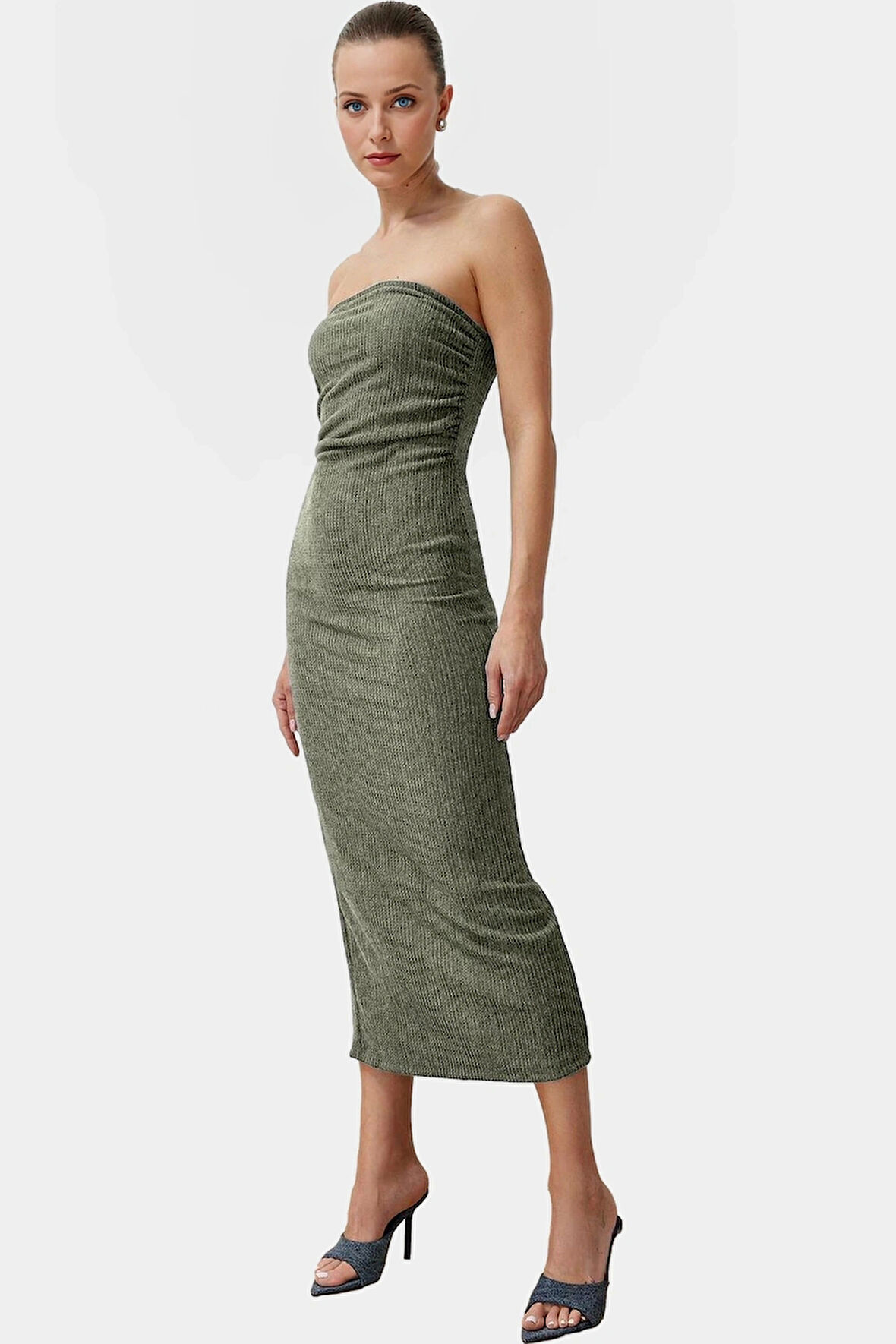 Midi Örme Straplez Elbise Bodycon Kalıp Yazlık Günlük Rahat Kullanım Özenle Seçilmiş