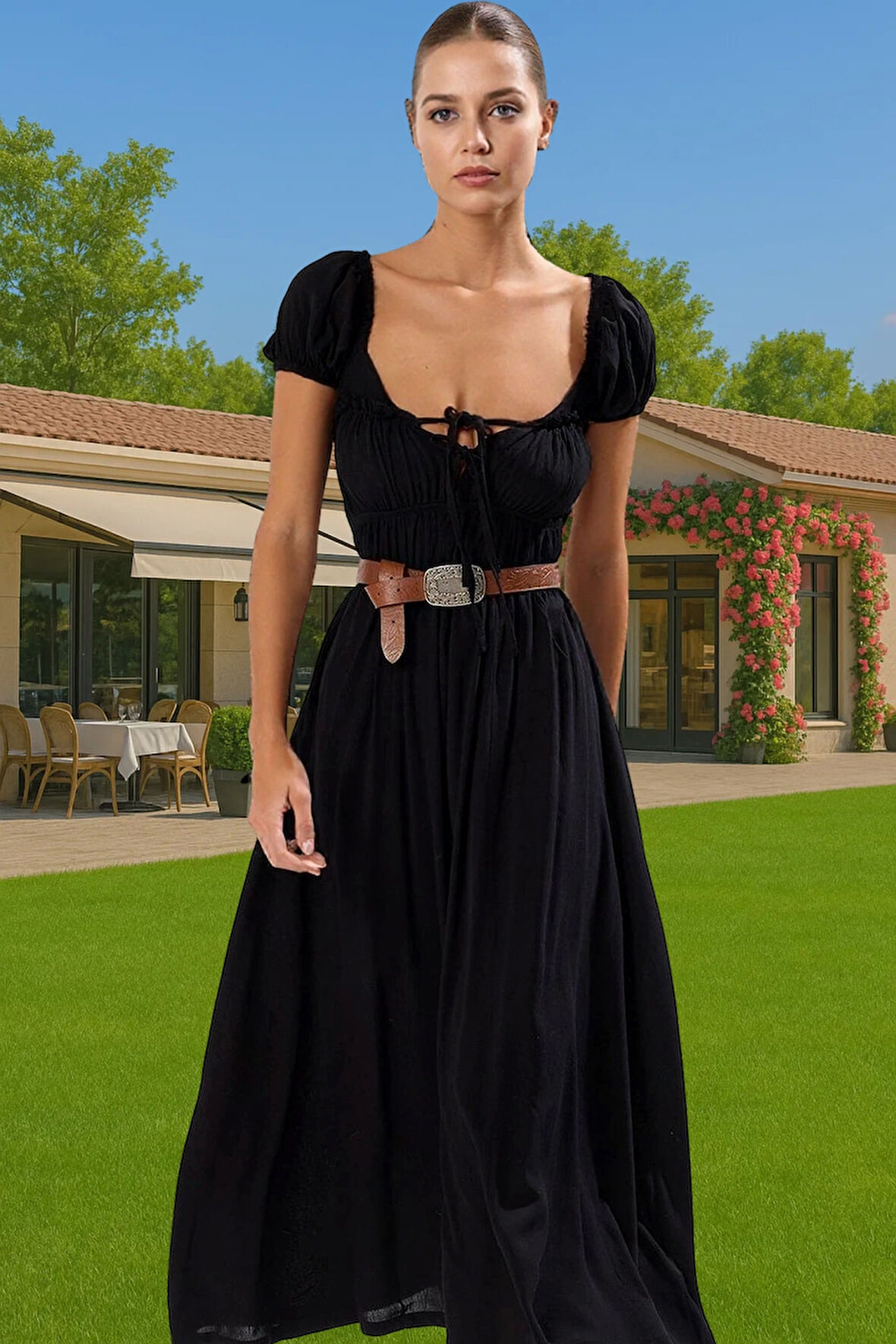 Maxi Dokuma Gipe Detaylı Elbise Yazlık Plaj Elbisesi Premium Kalite Trend Tasarım Yüksek Kalite