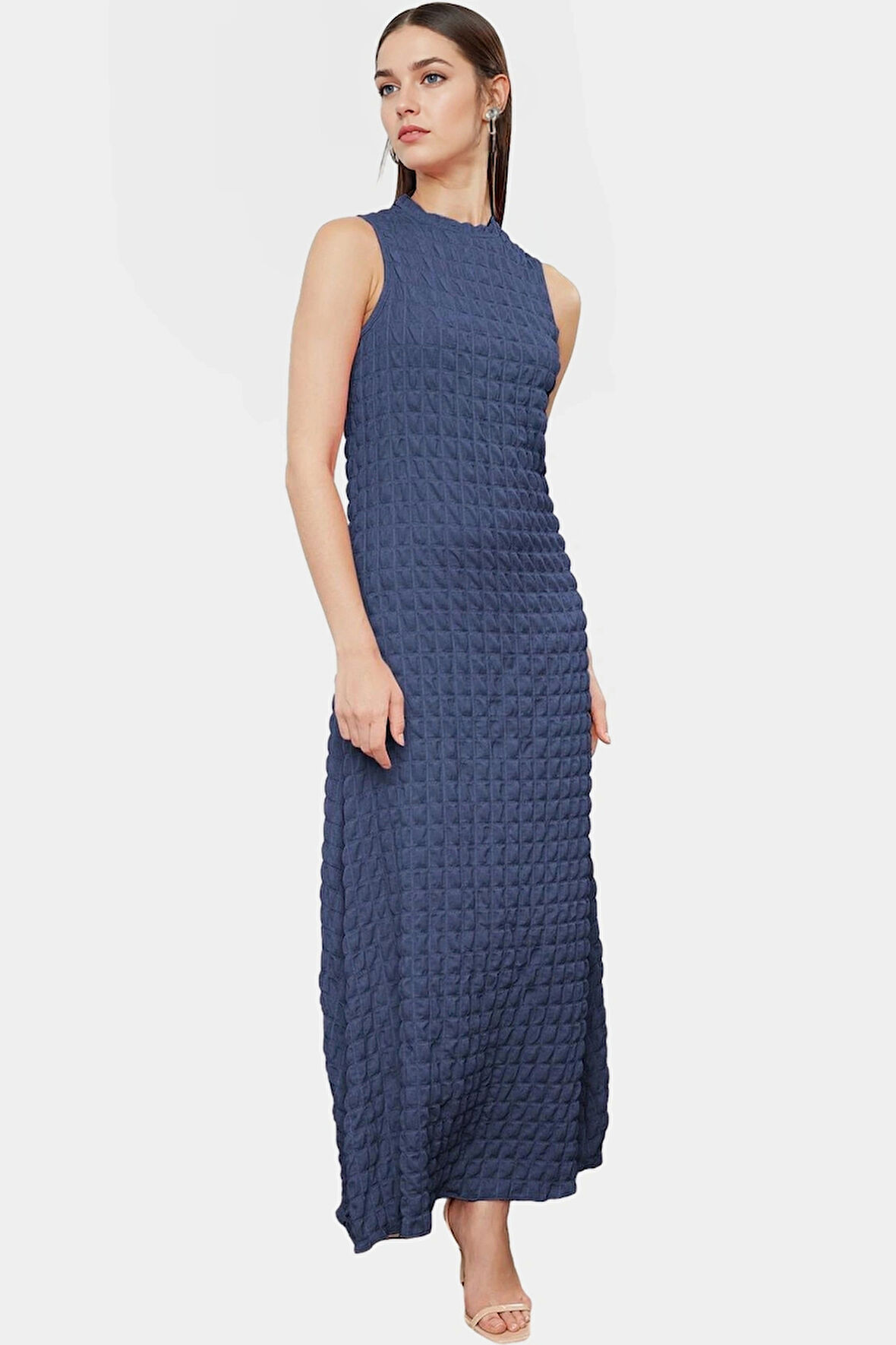 Maxi A line Bisiklet Yaka Örme Elbise Hafif Yazlık Günlük Seçkin Malzeme Özel Tasarım Modern Stil