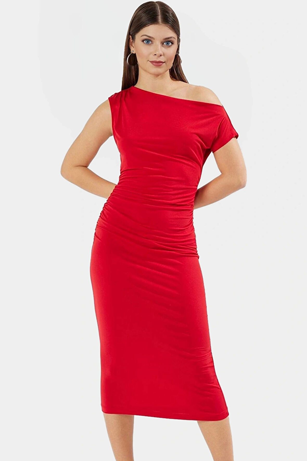 Çok Baskılı Midi Boy Bodycon Elbise Yazlık Örme Kumaş Özel Tasarım Özenle Seçilmiş